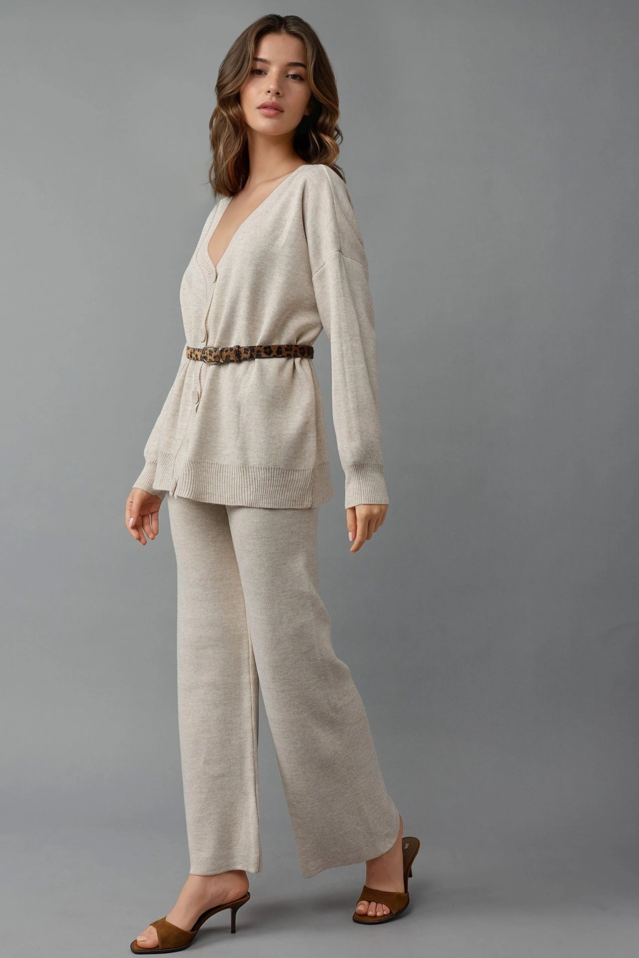 MY FASHION V-Neck Cardigan and Wide Leg Pants Knitwear Set 4