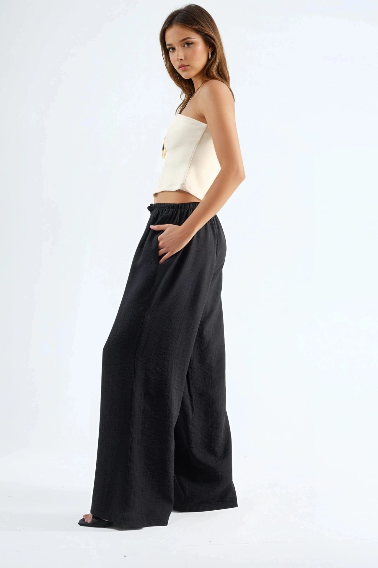 BUSEM Wide Leg Drawstring Waist Pants with Pockets 5