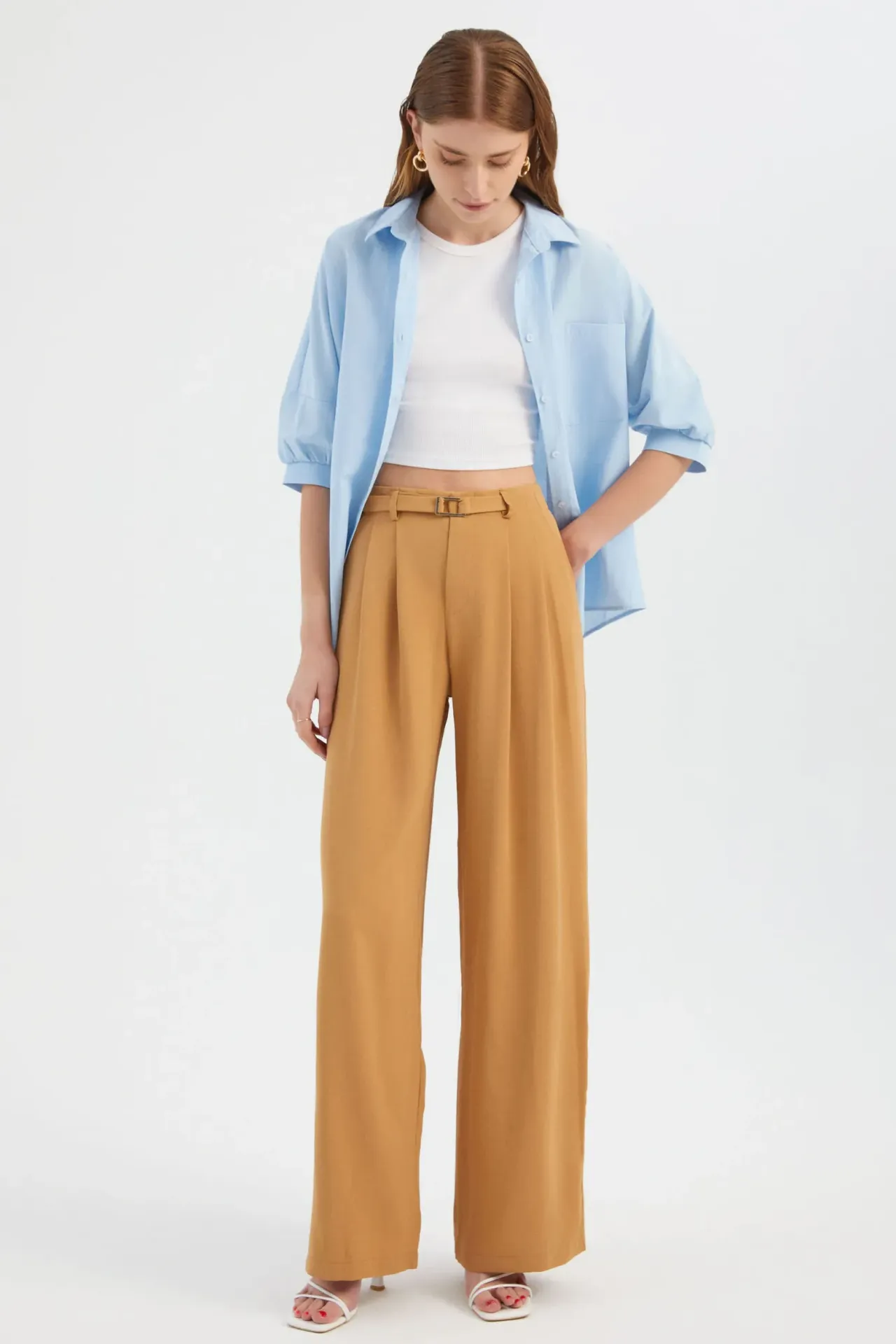High Waist Pleated Wide Leg Trousers