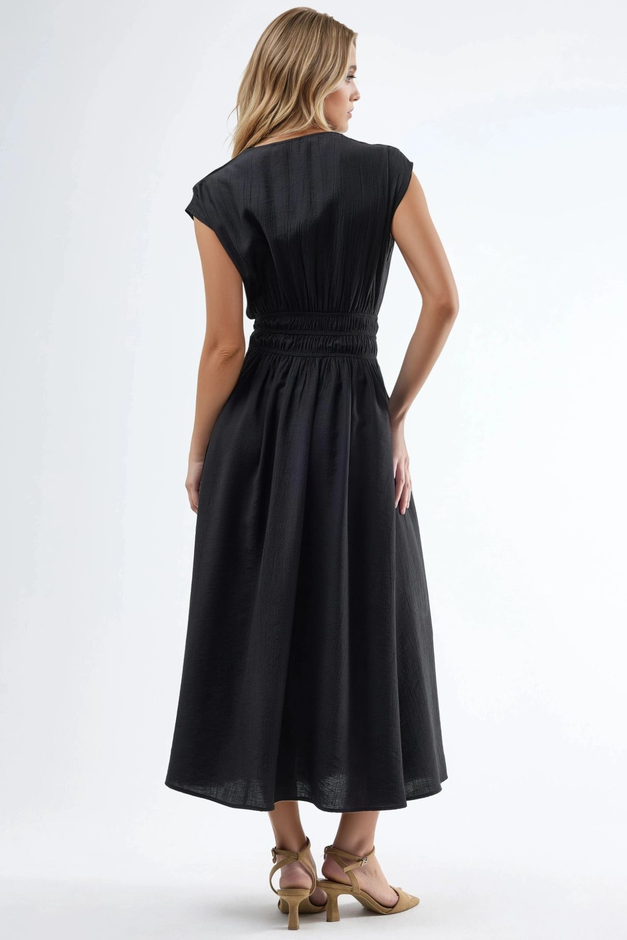 BUSEM Textured V-Neck Midi Dress 3