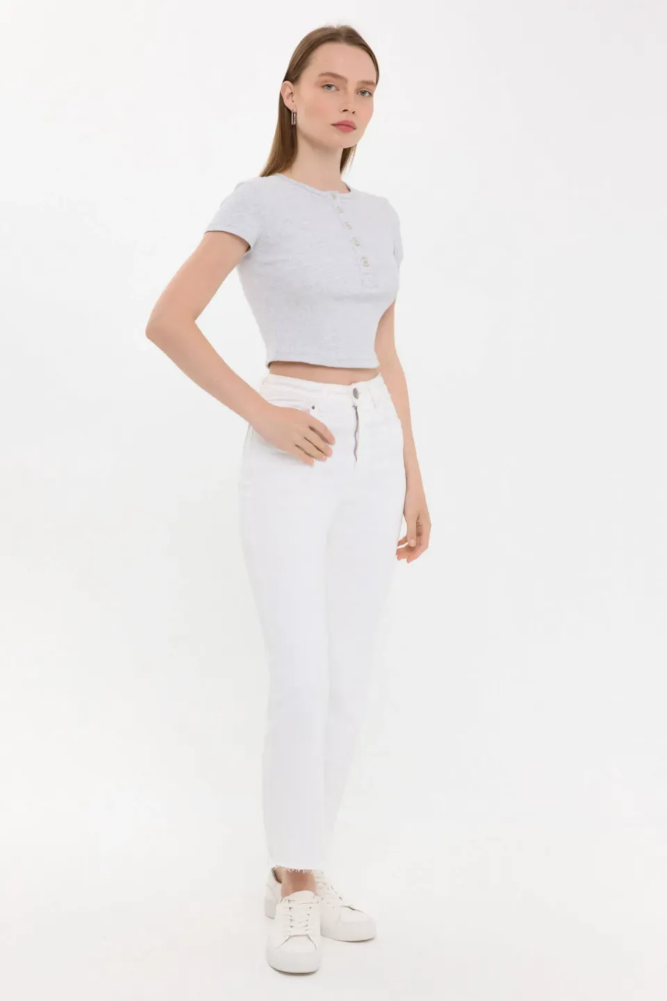 Buttoned Short Sleeve Round Neck T-Shirt