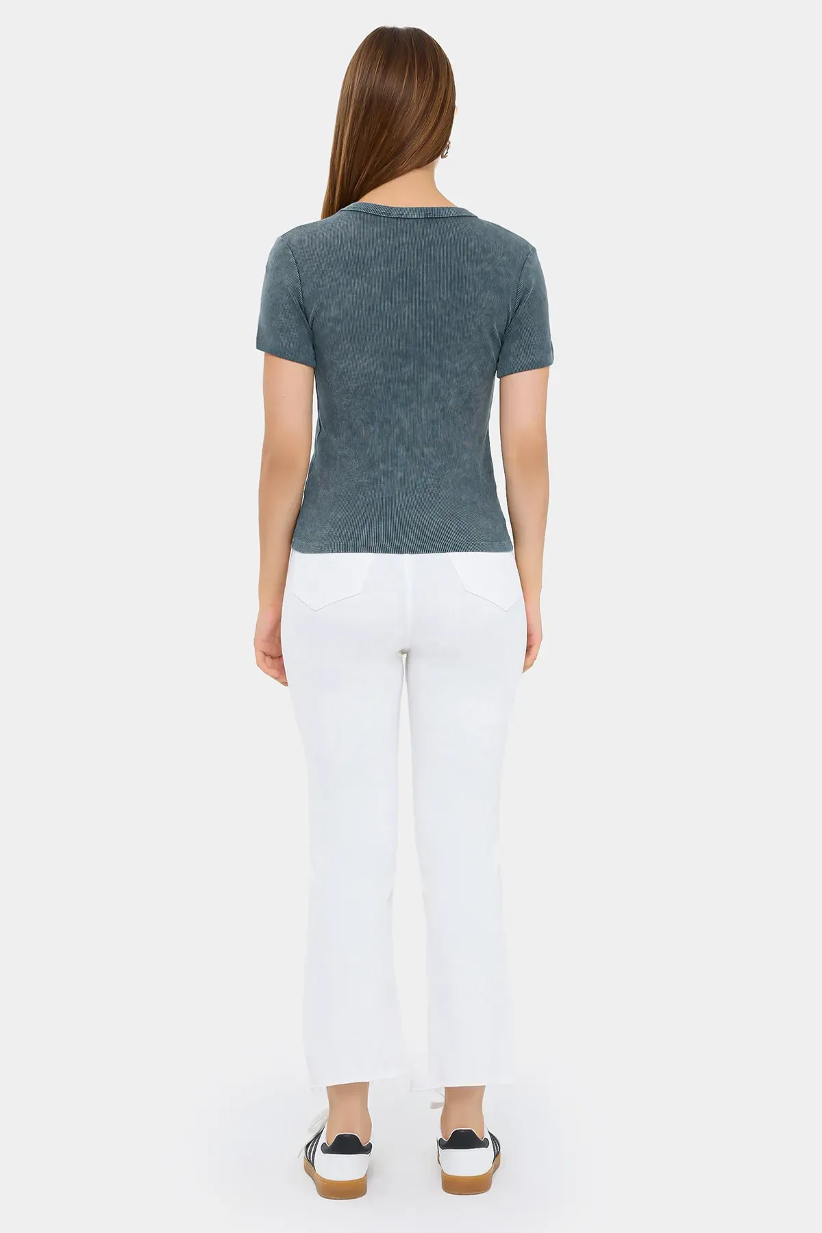 Short Sleeve Acid-Washed T-Shirt with Ribbed Round Neck 4