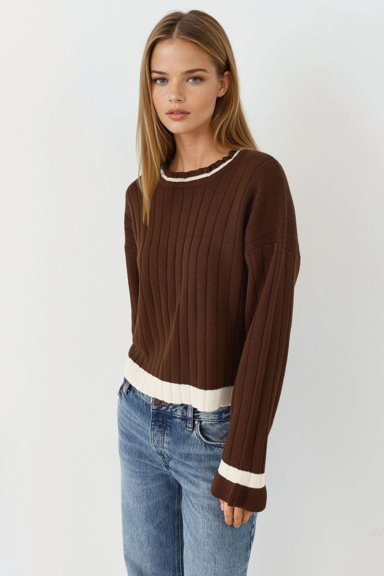 MY FASHION Striped Knit Sweater with Crew Neck 2
