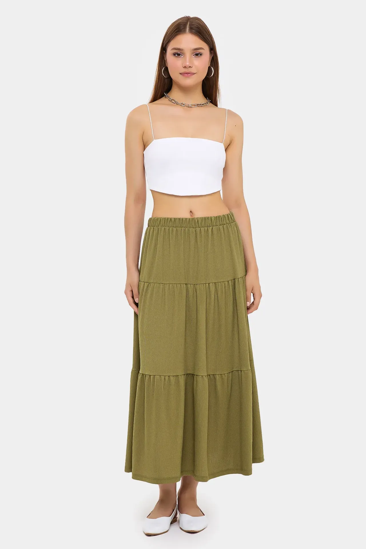 Tiered Maxi Skirt with Elastic Waist