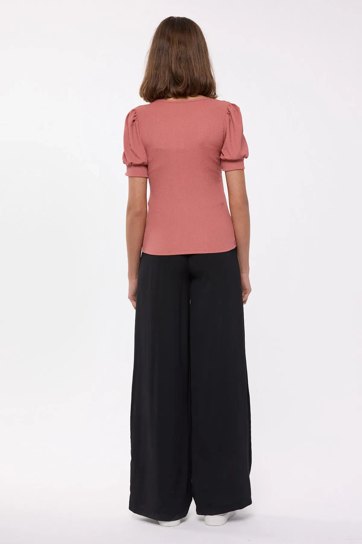 Square-Neck Woven Short-Sleeve Crop Top 5