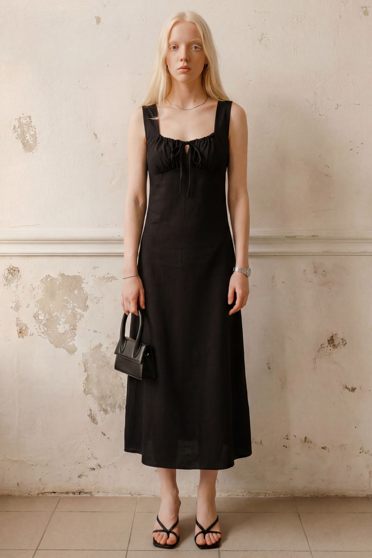 MY FASHION Midi Linen Dress with Tie Detail 8