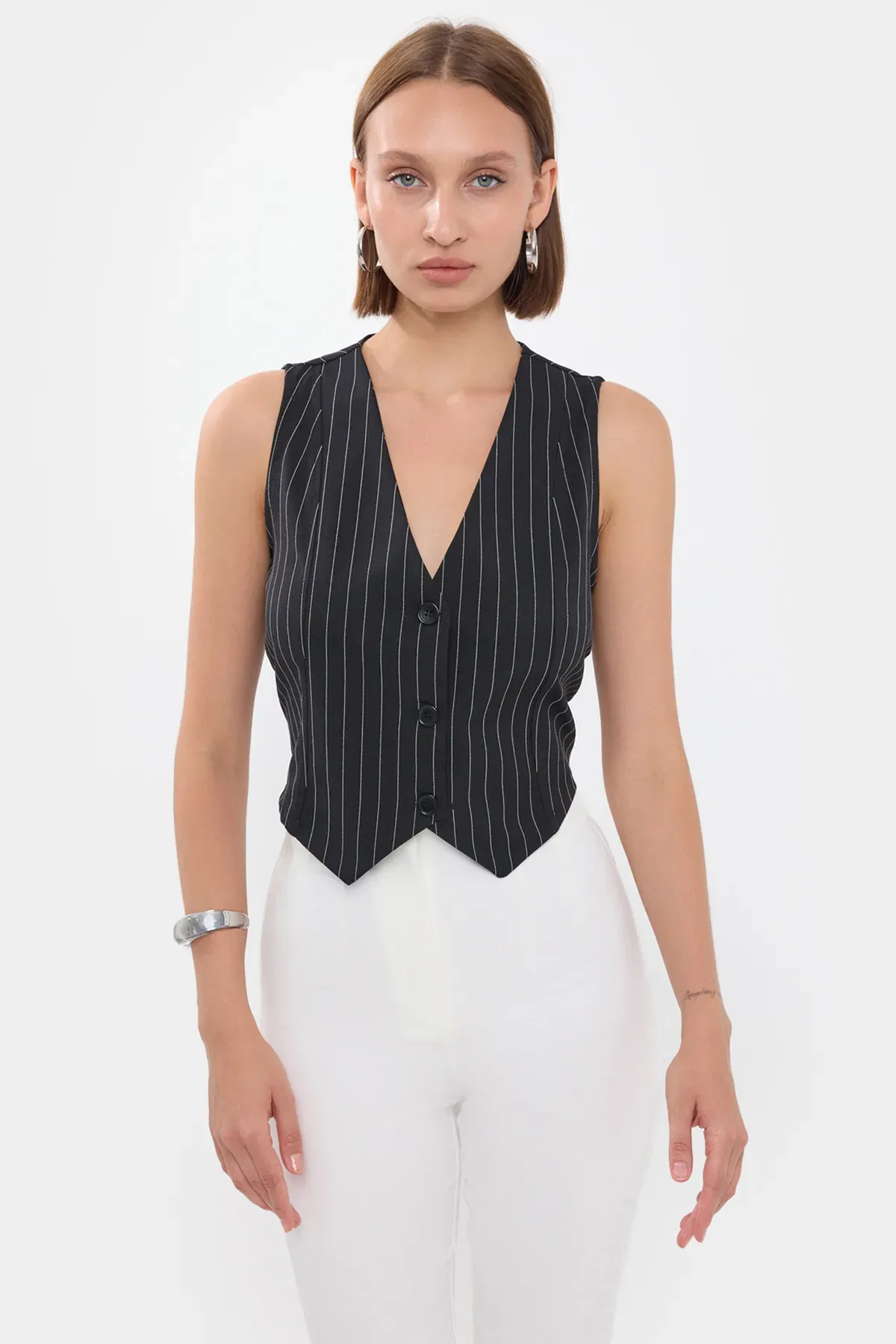 Striped Sleeveless V-Neck Waistcoat 2