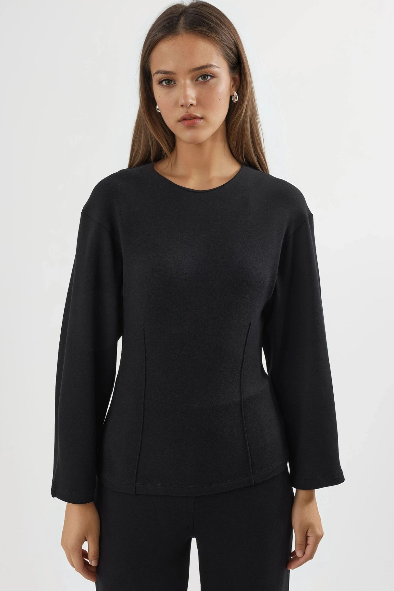 BUSEM Crew Neck Long Sleeve Fitted Blouse 8