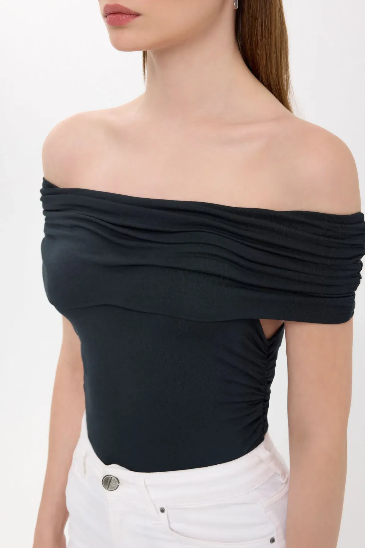 Off-Shoulder Ruched Bodycon Top