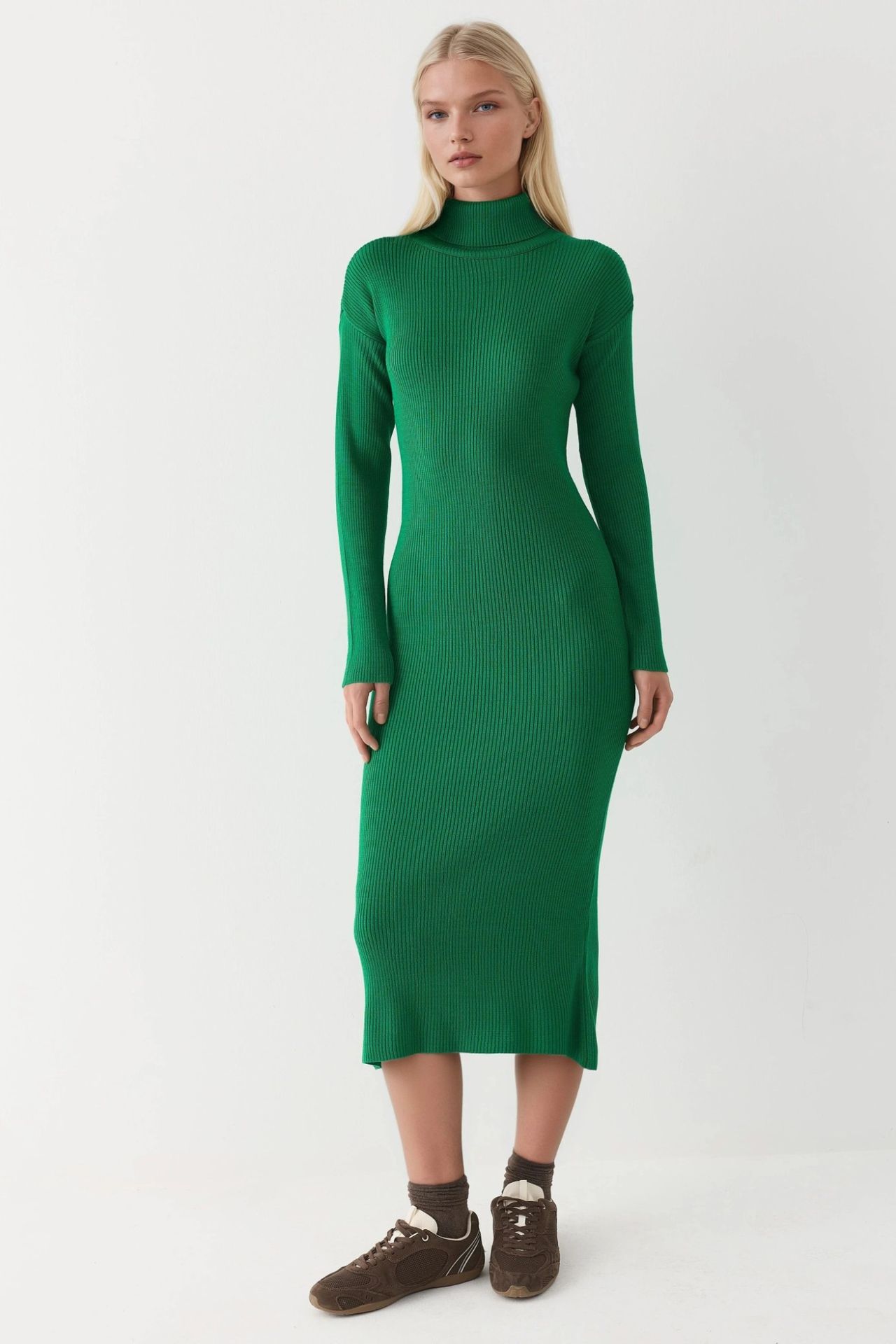 MY FASHION Ribbed Turtleneck Bodycon Knit Dress 5
