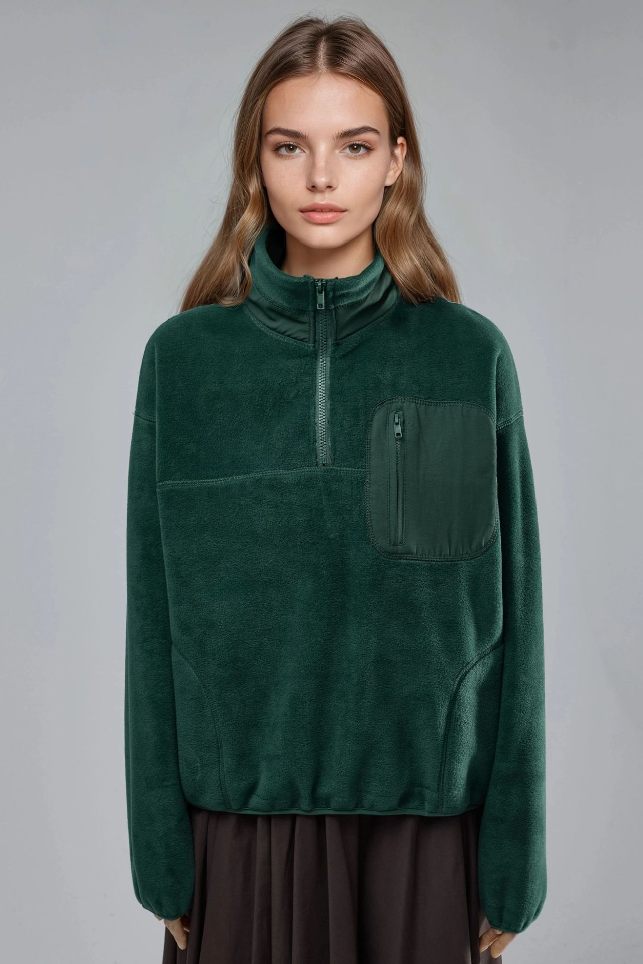 BUSEM Zipper Collar Plush Knit Sweatshirt with Pocket 8