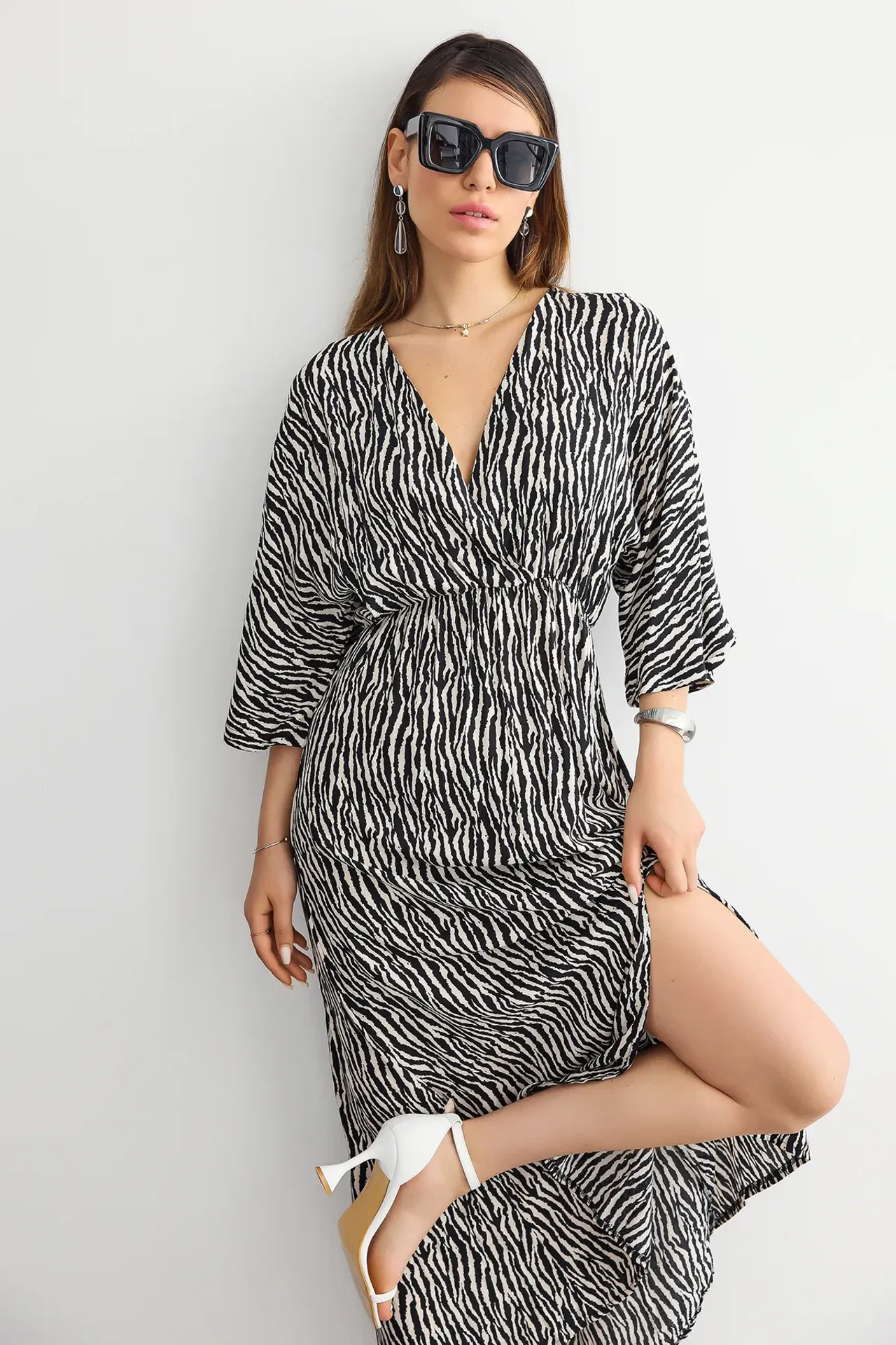 Floral Surplice Neck Maxi Dress