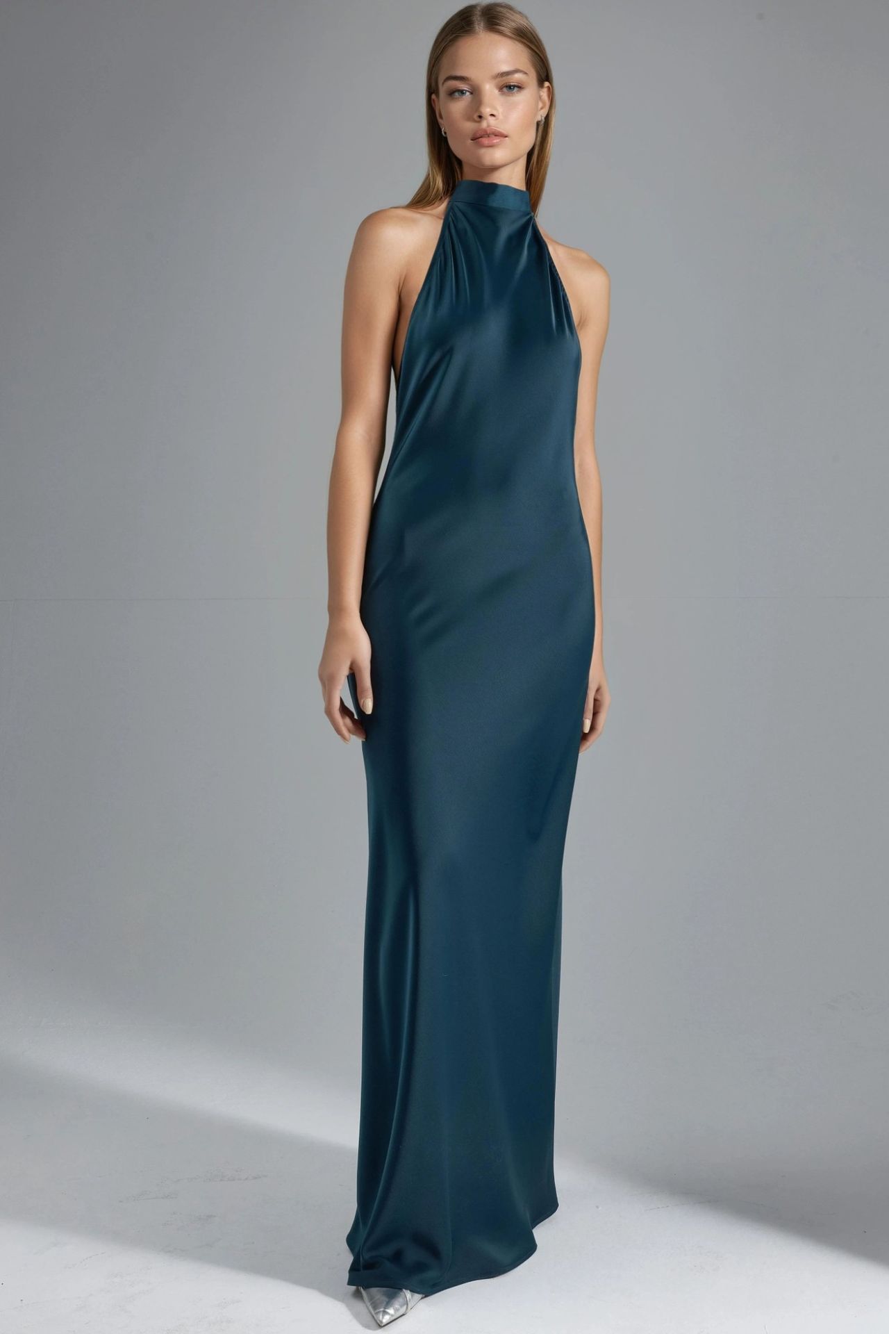 Halter Neck Satin Maxi Dress 2