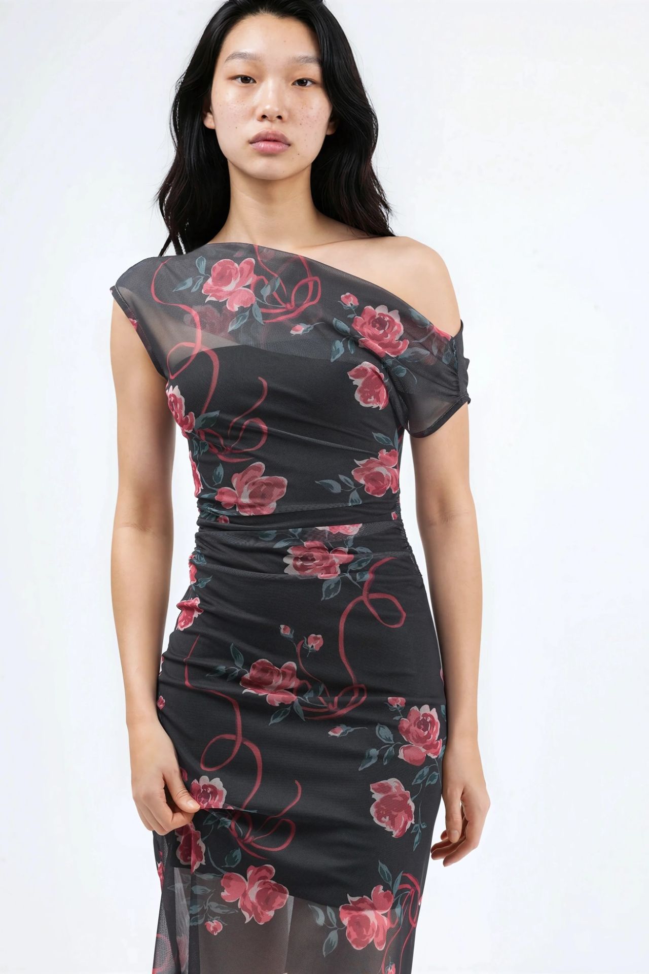 Asymmetrical Collar Flowering Midi Dress 6