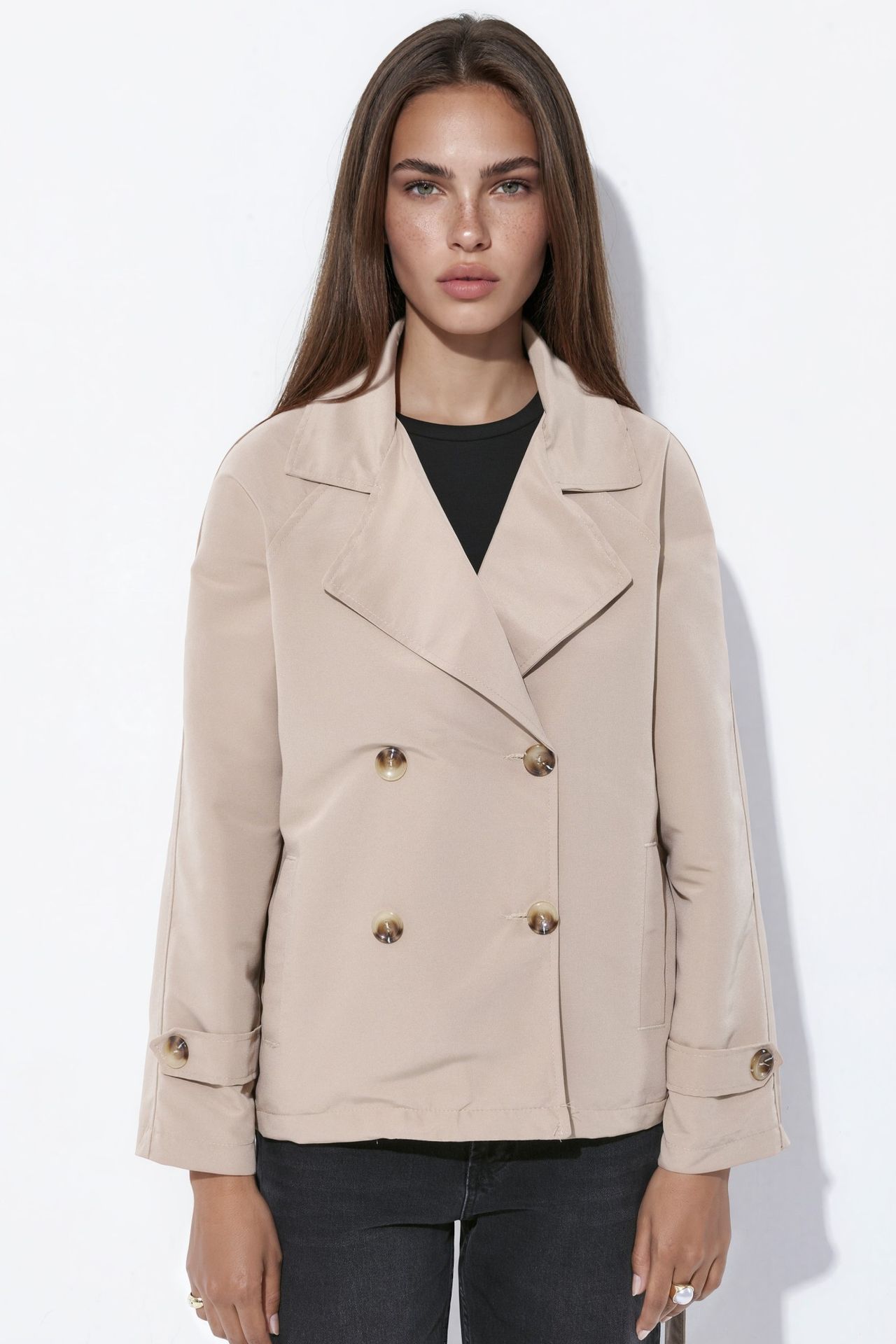 Belted Flowy Short Trench Coat 7