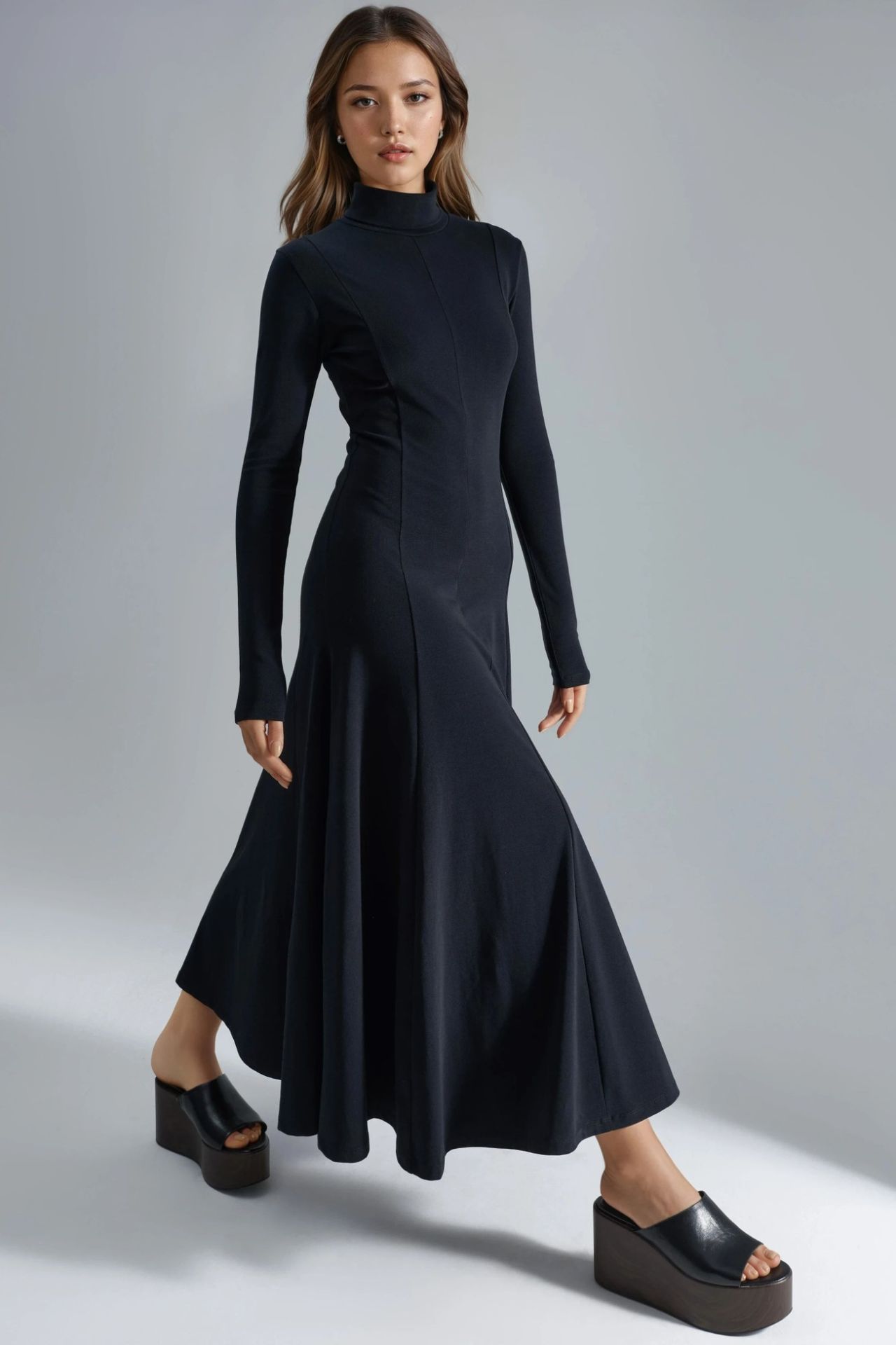 BUSEM Long Sleeve A-Line Midi Dress 2