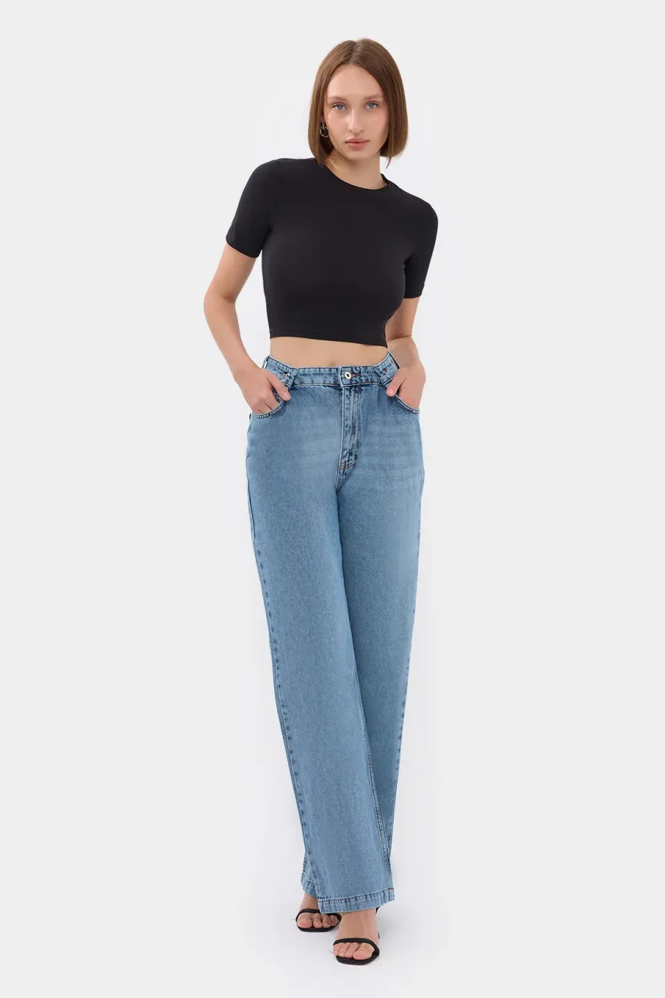 High-Waist Straight-Leg Jeans with Belt Detail