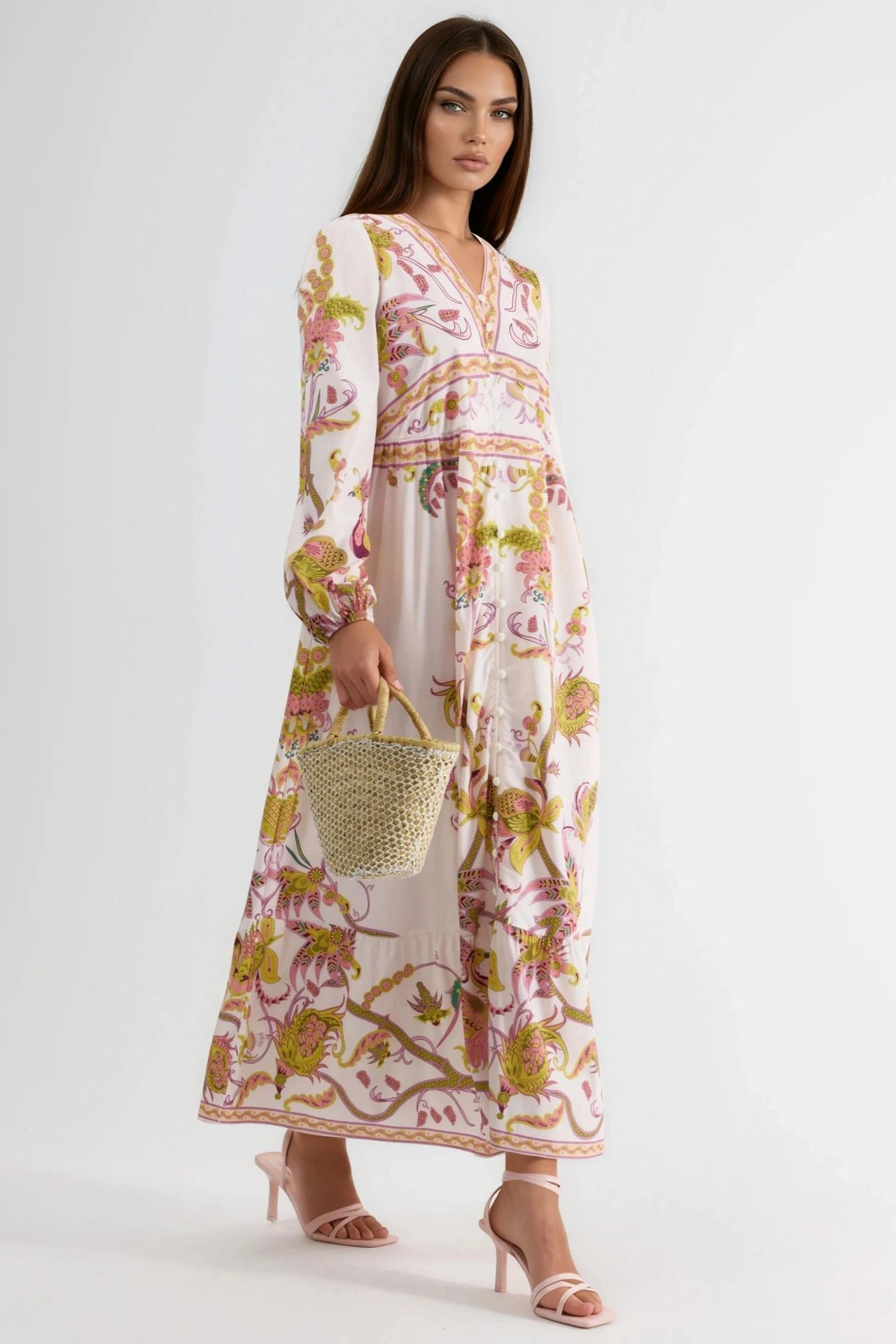 MSN Belted Printed Maxi Dress with V-Neck 3