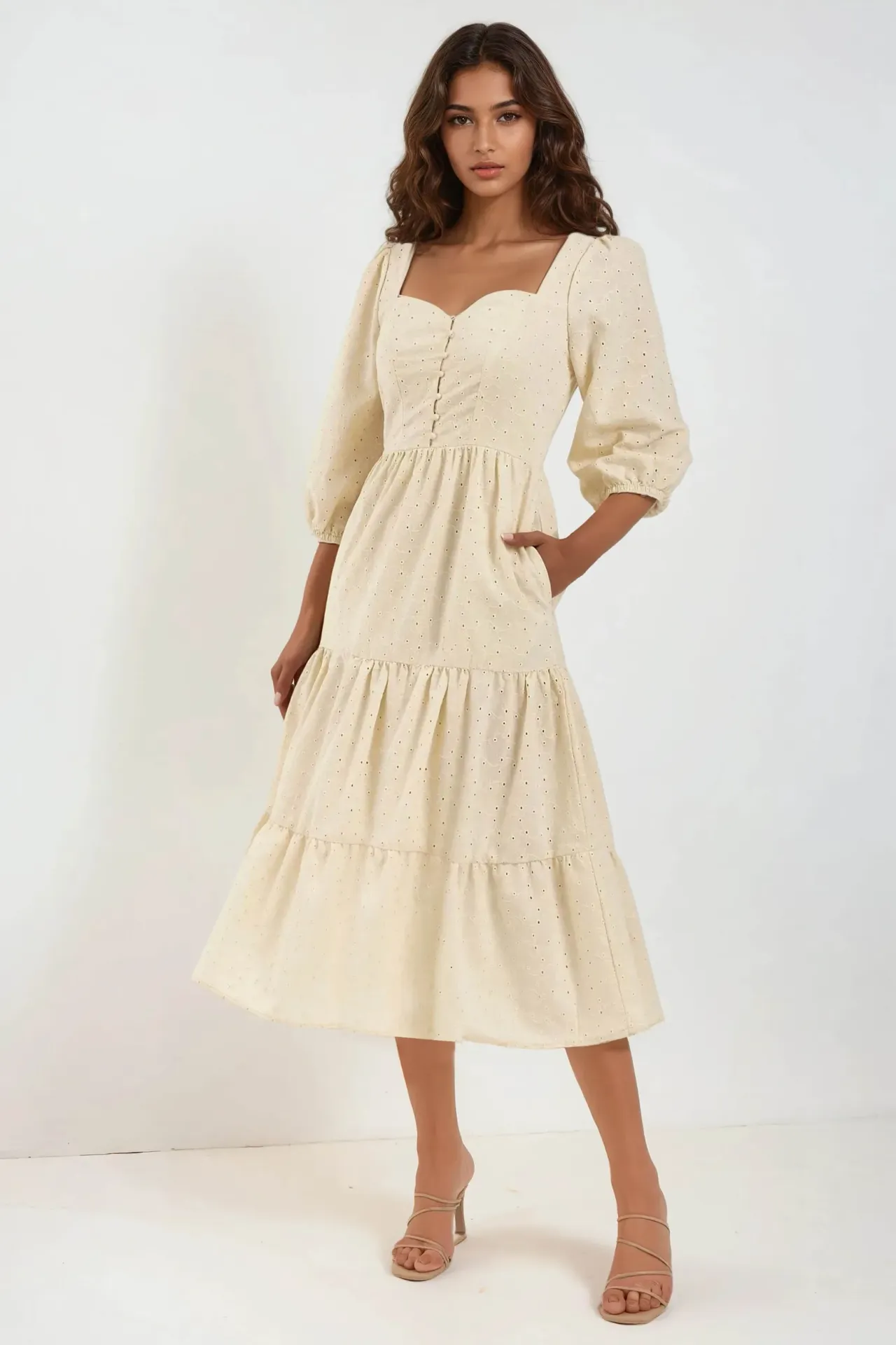 Embroidered Heart Collar Maxi Dress 1