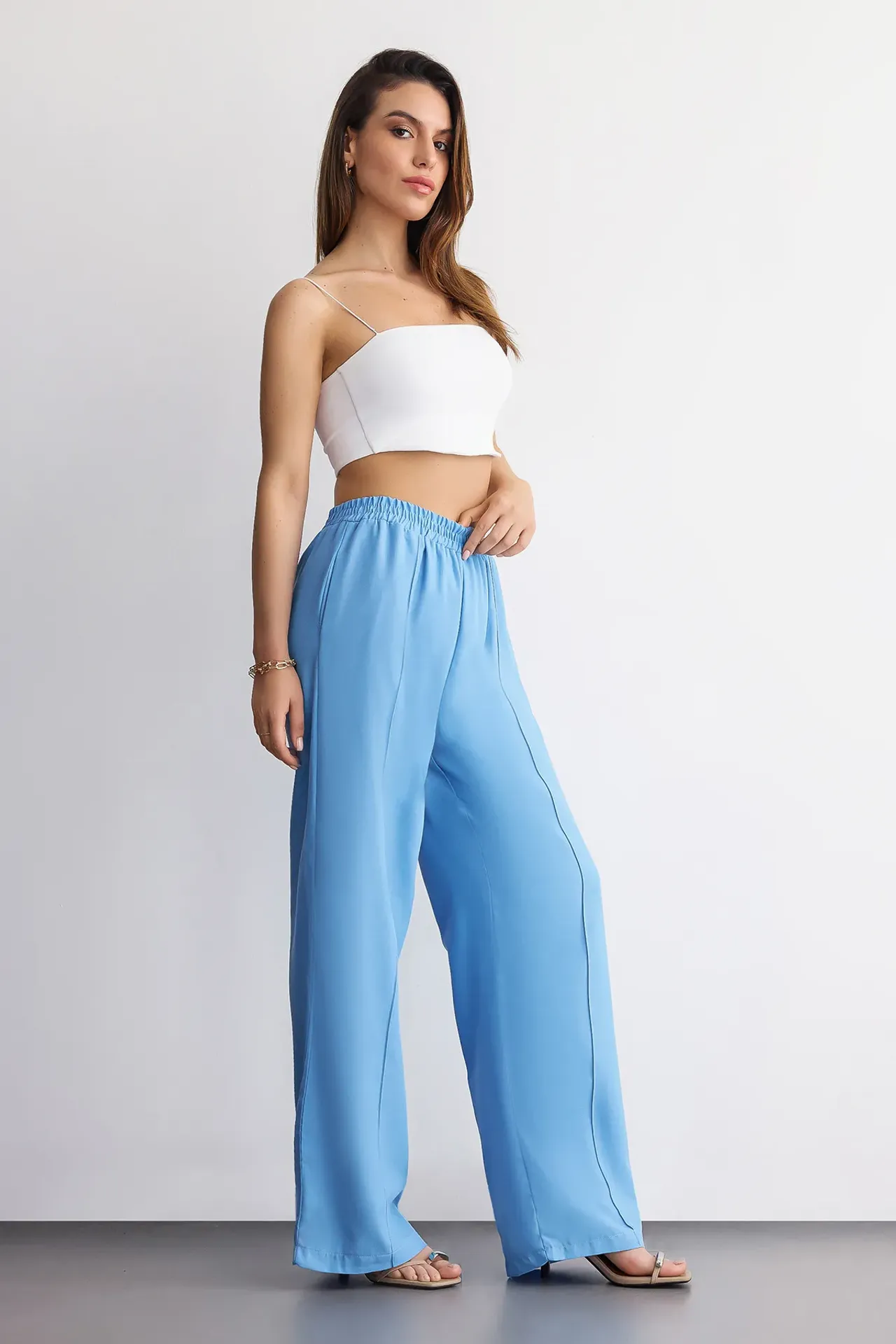 Wide-Leg High-Waist Cotton Trousers