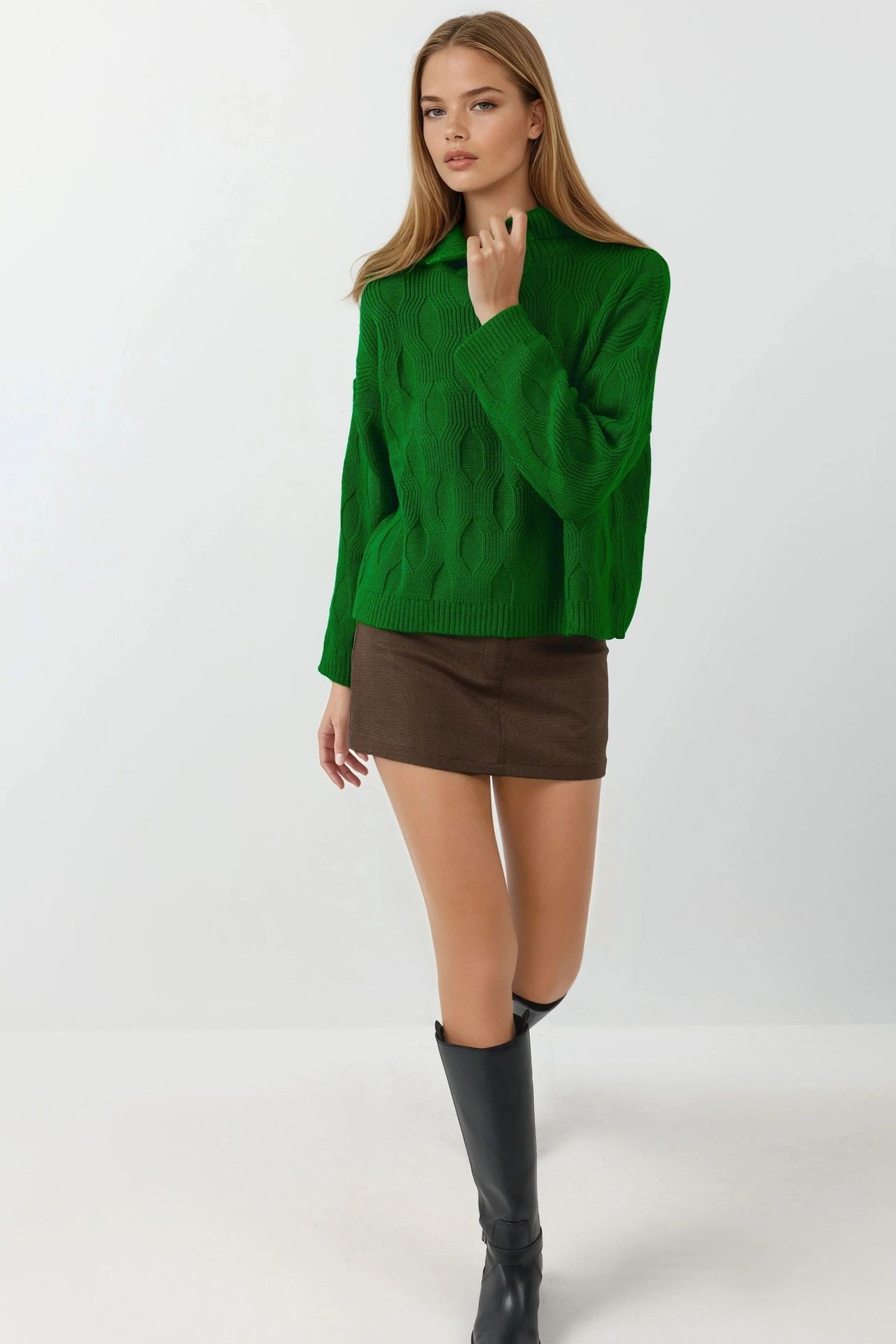 MY FASHION Patterned Knit Sweater with Collar Detail 4