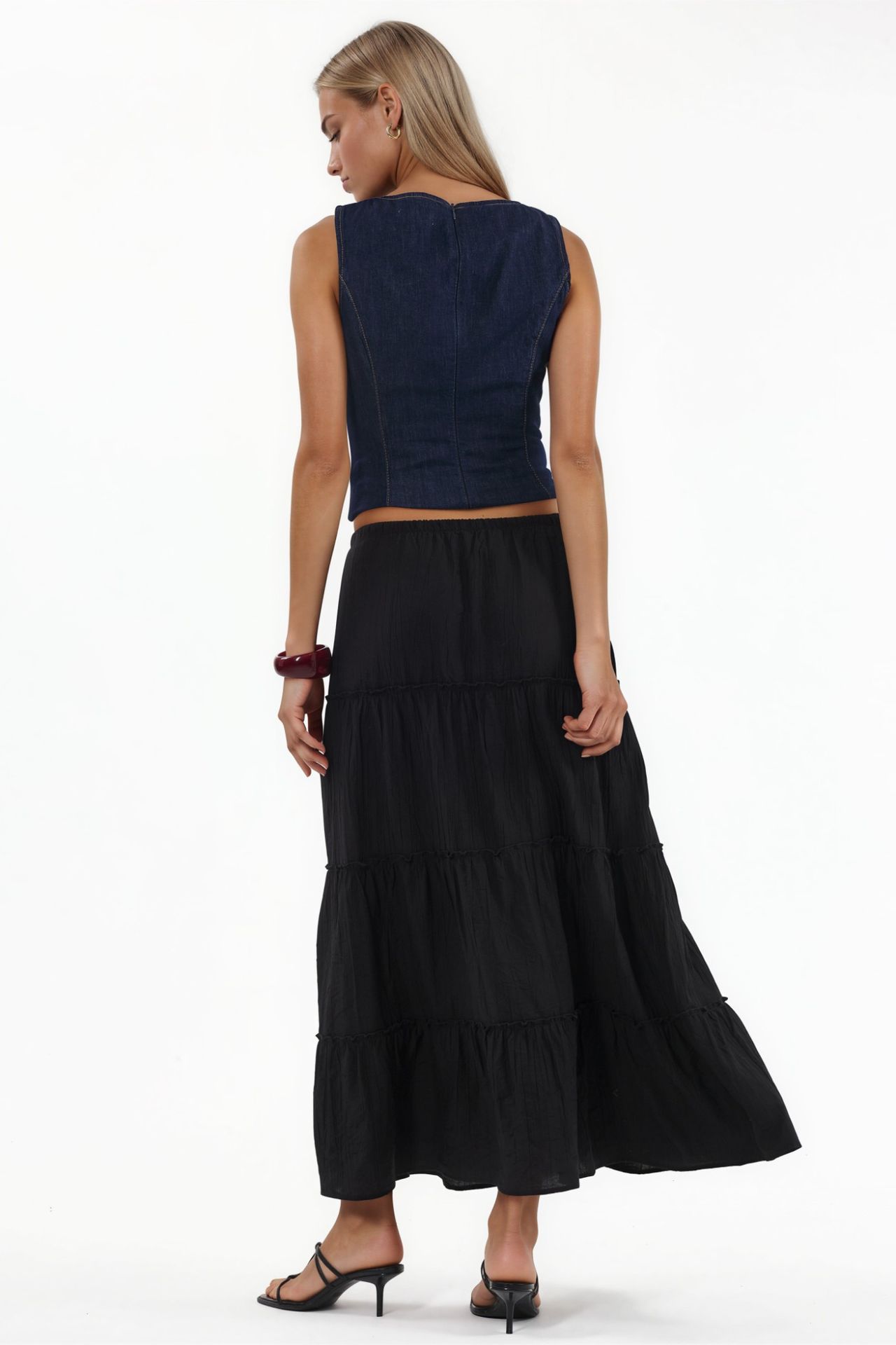 BUSEM High Waist Textured A-Line Maxi Skirt 5