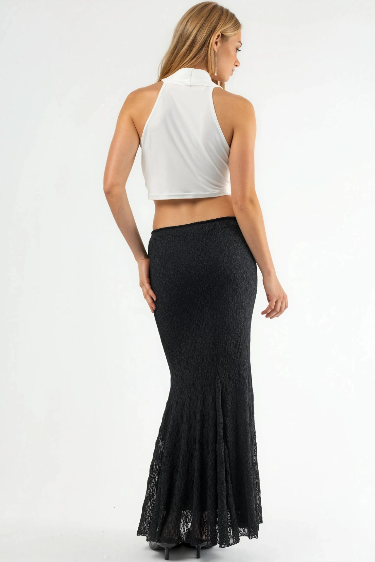 QU STYLE High Waist Lace Maxi Skirt with Slit 2