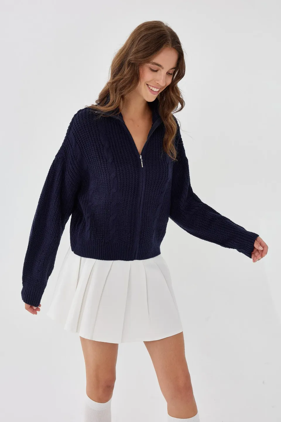 Oversized Knit Cardigan with Zipper