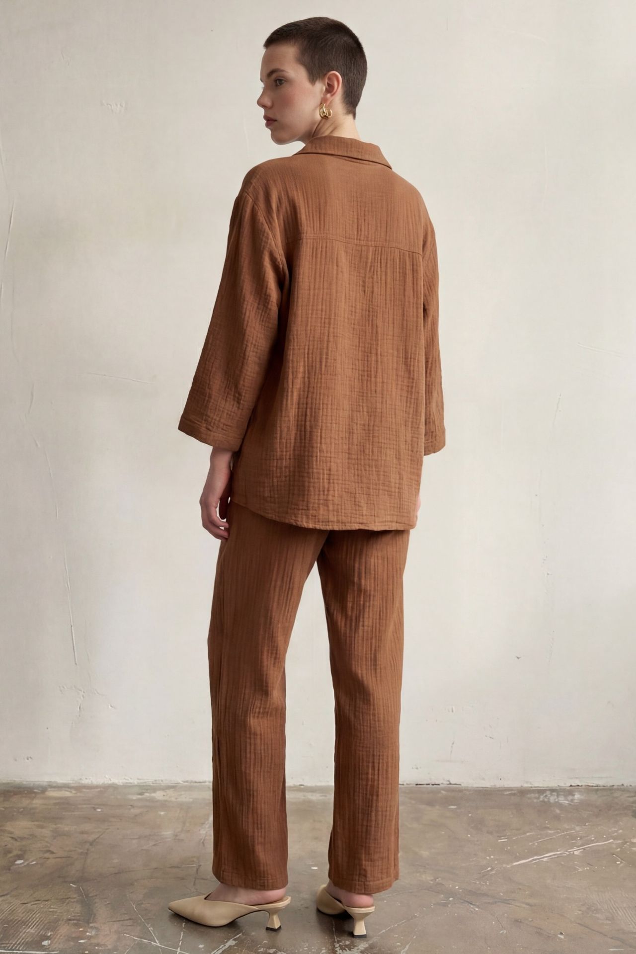 MY FASHION Muslin Fabric Two-Piece Set with Shirt & Pants 3