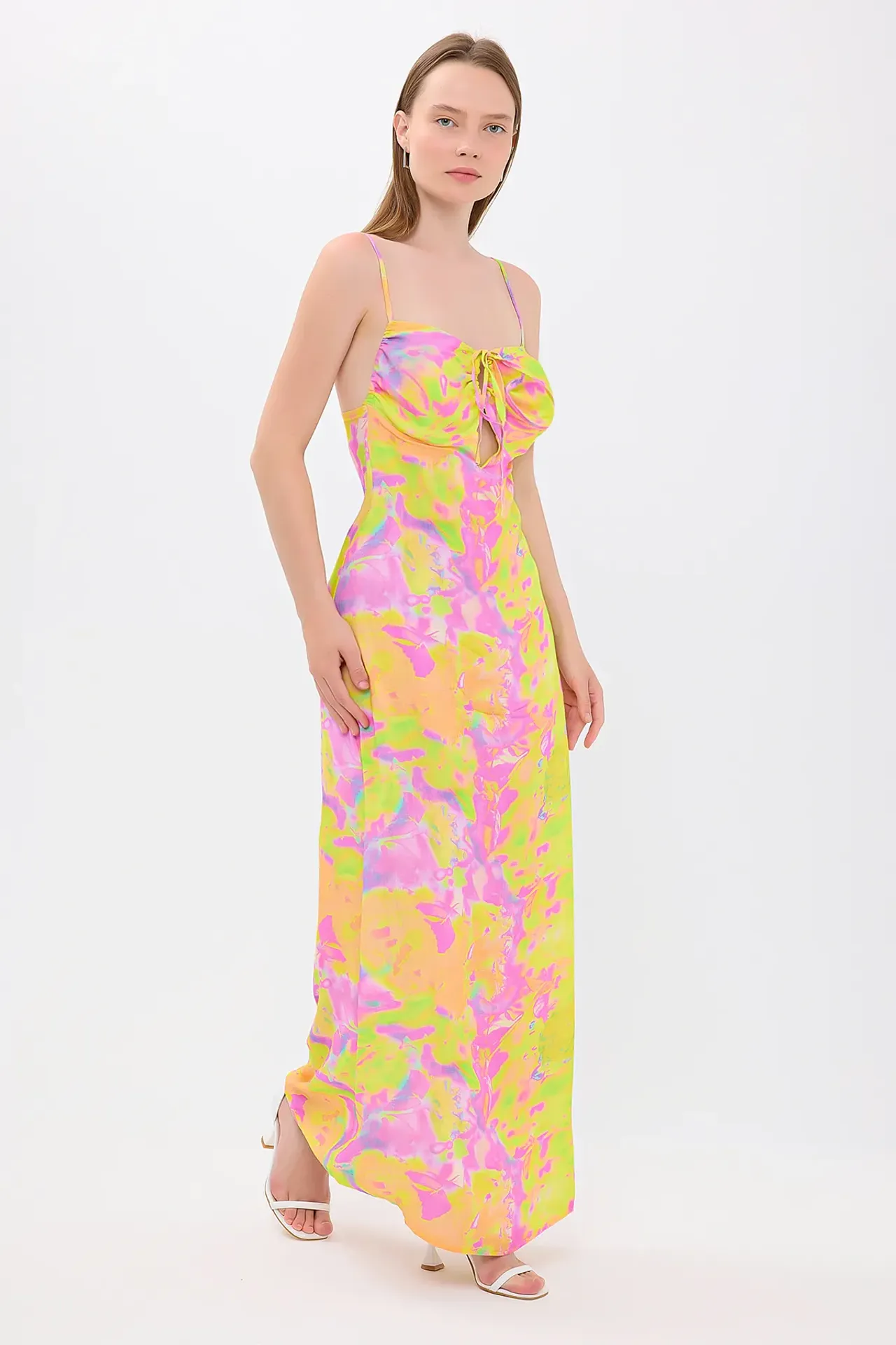 Floral Cross Neck Spaghetti Strap Maxi Dress