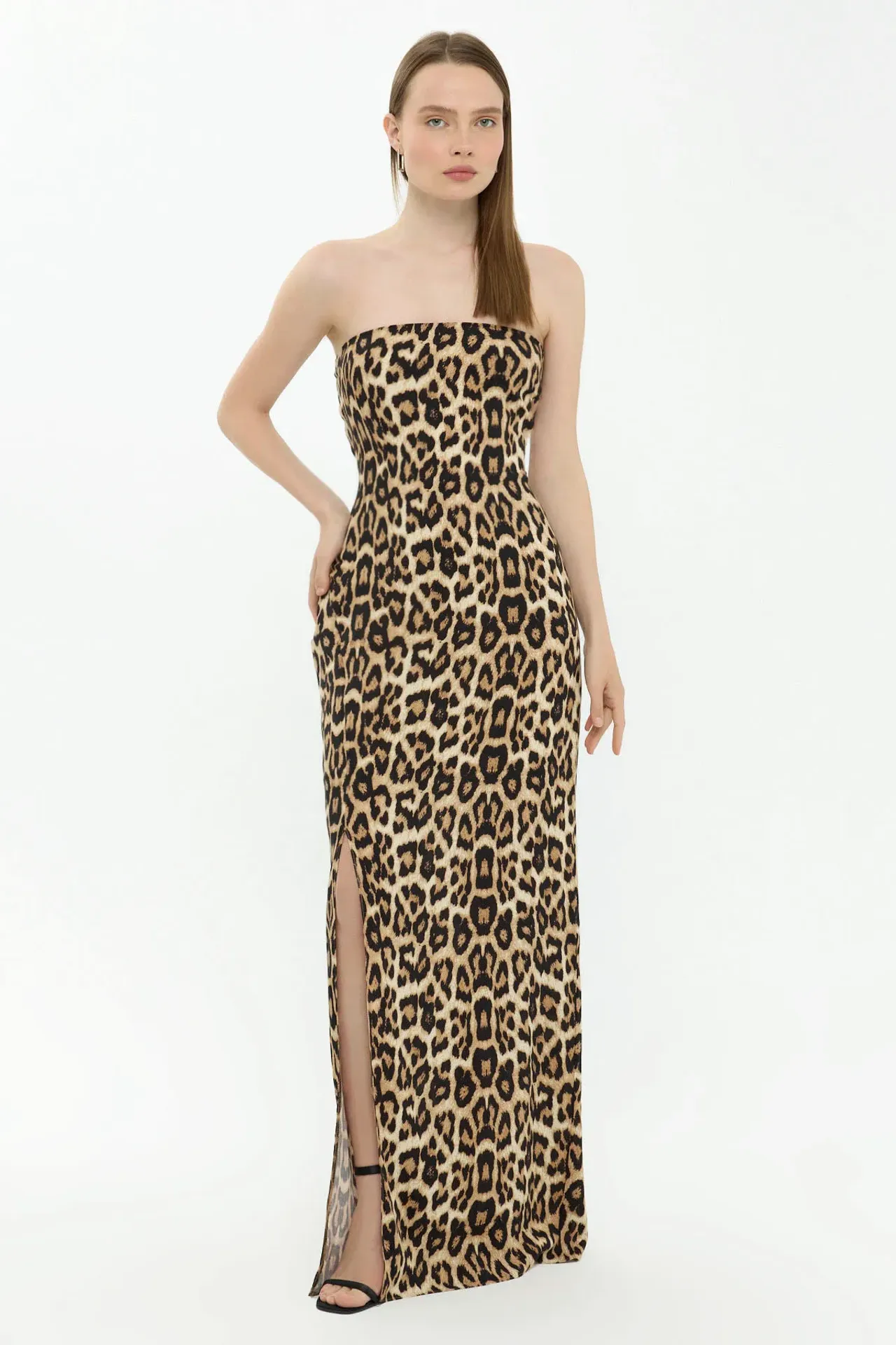 Animal Print Strapless Maxi Dress
