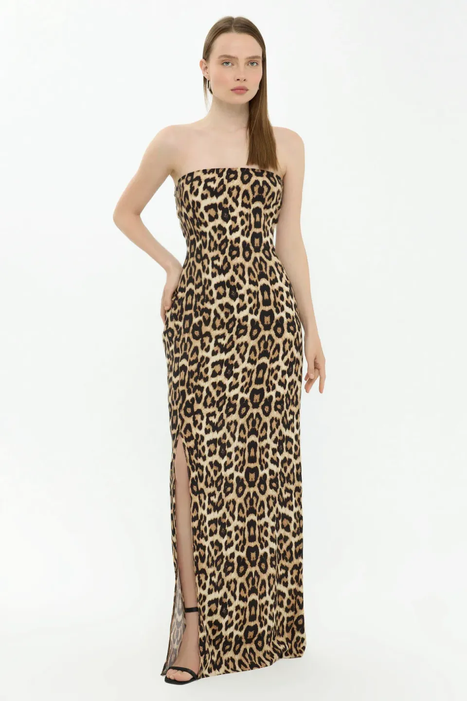 Animal Print Strapless Maxi Dress