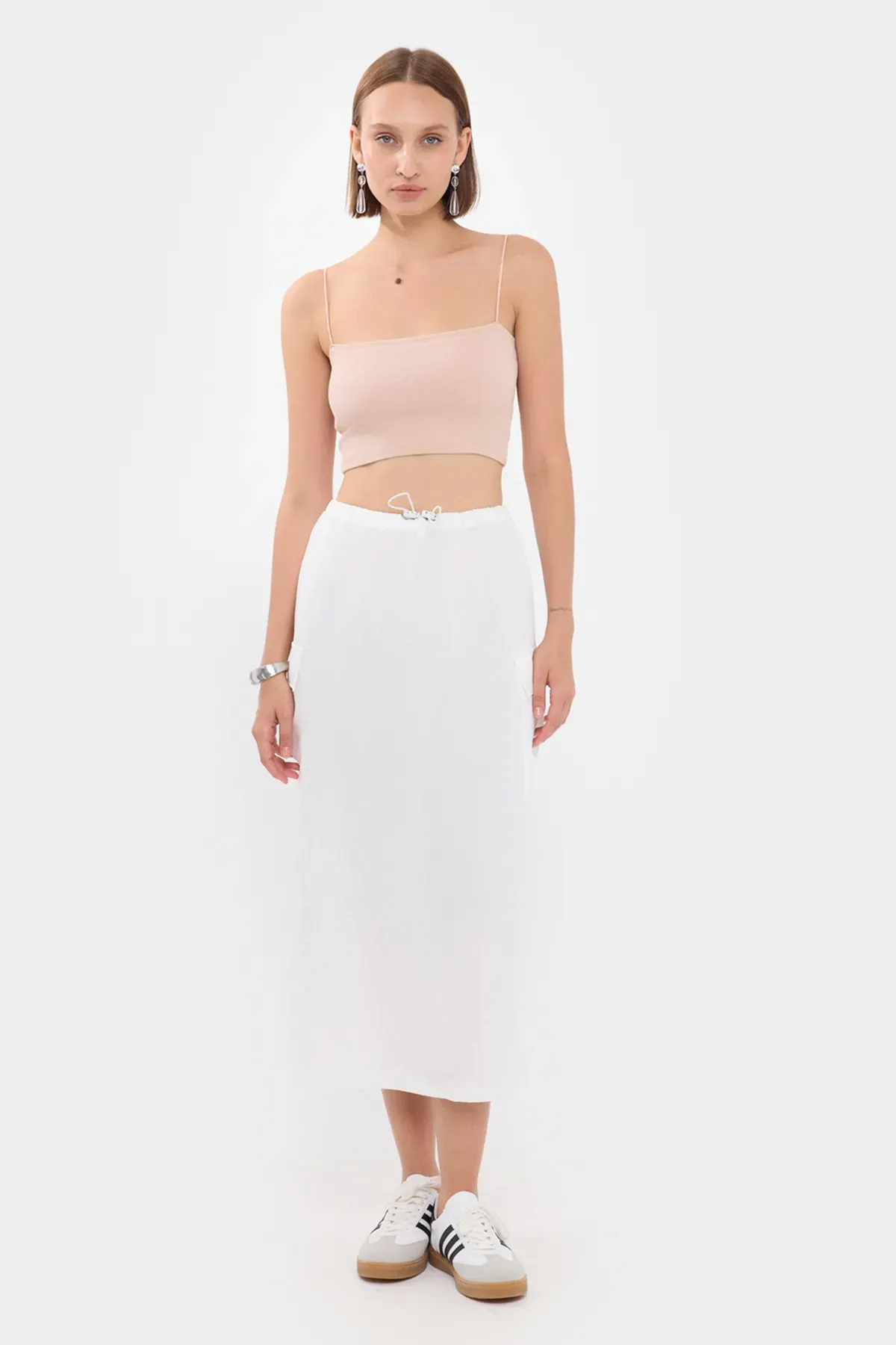 Drawstring Midi Skirt with Pocket Detail 1