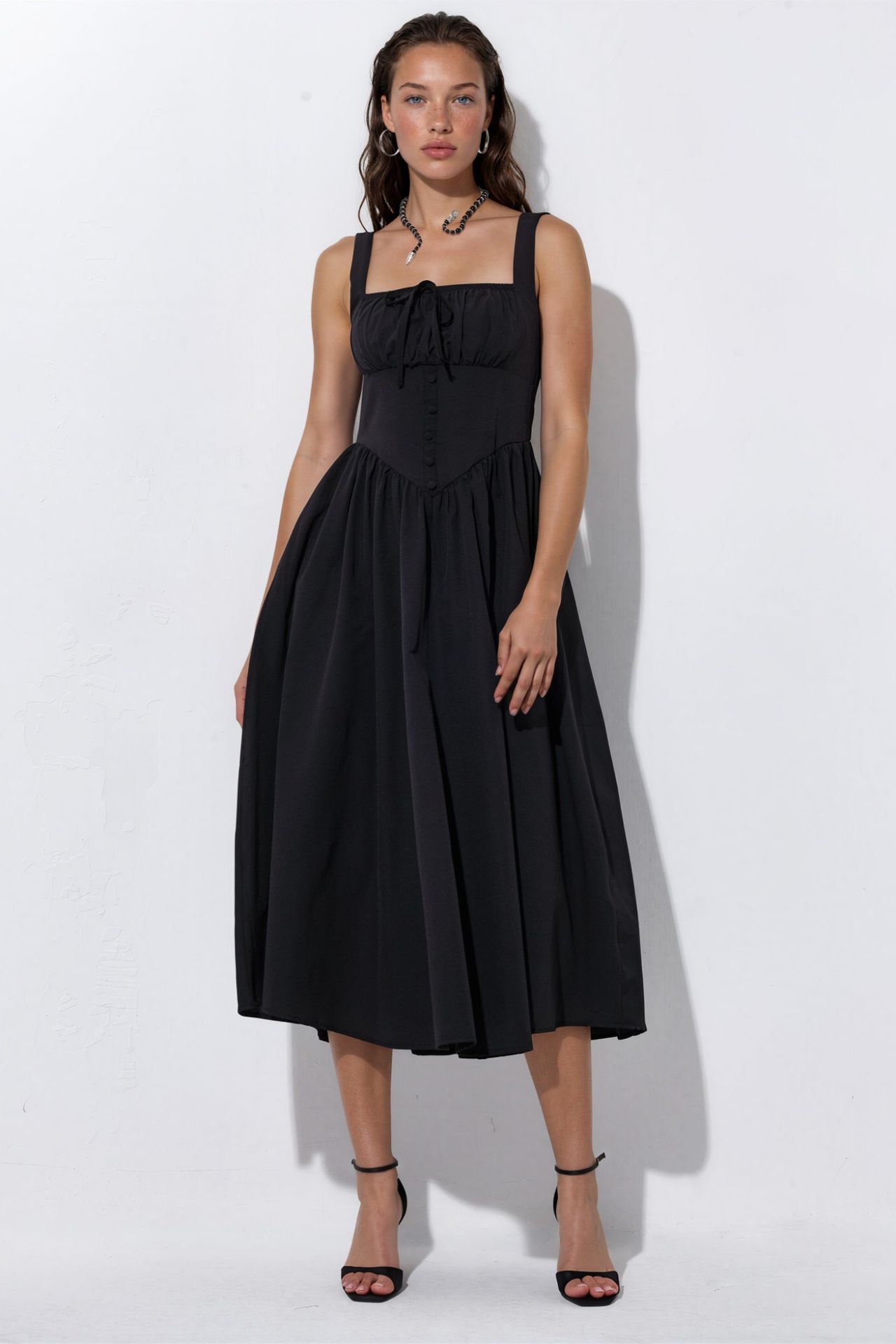 BUSEM Midi Dress with Square Collar and Button Detail 5