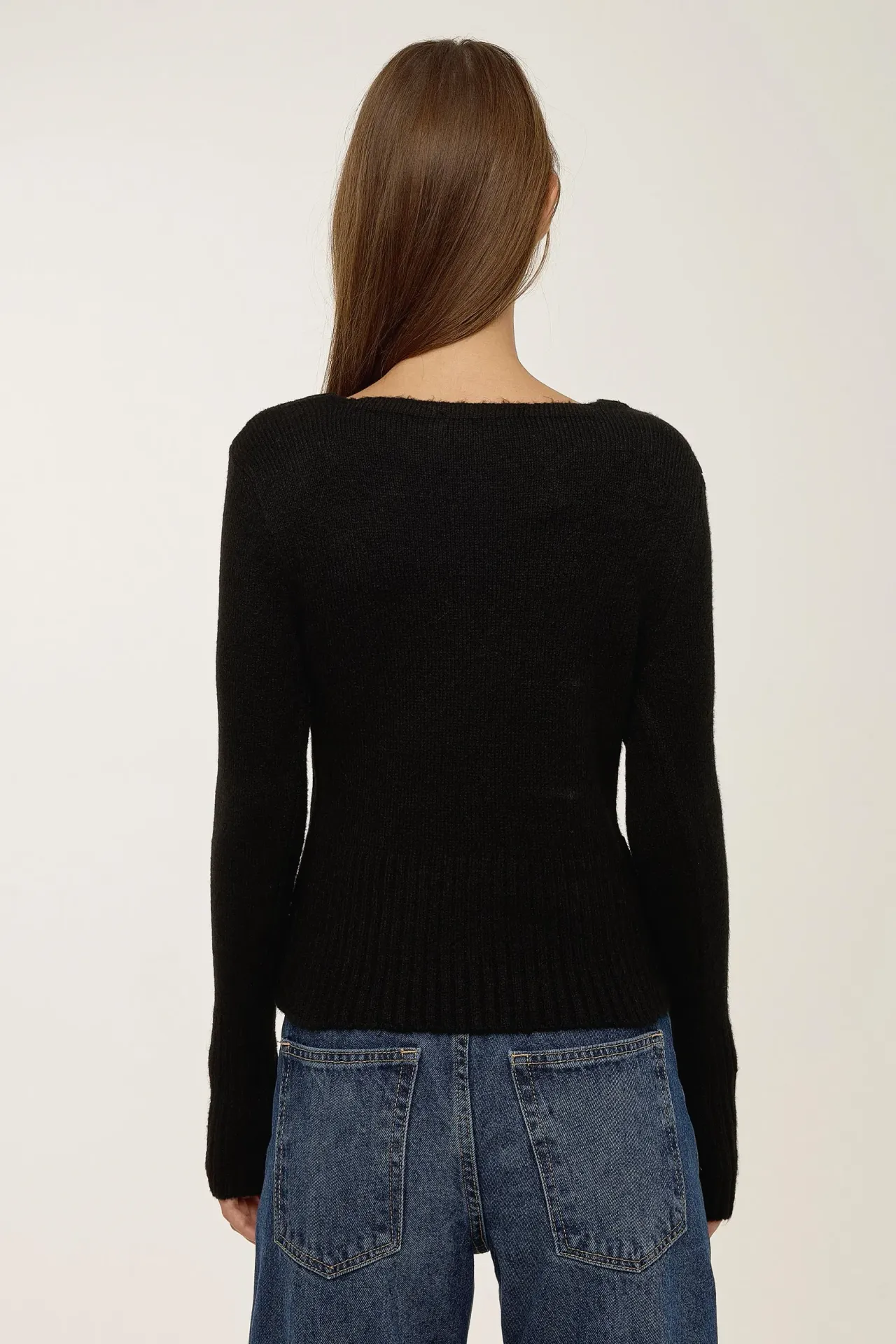 Square Collar Knitwear Sweater with Rib Detail