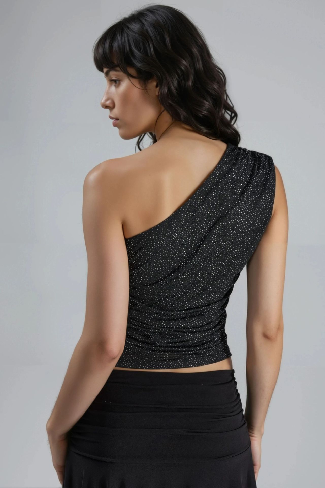 BUSEM Slim Fit Shiny Sleeveless Blouse with Asymmetrical Collar 3