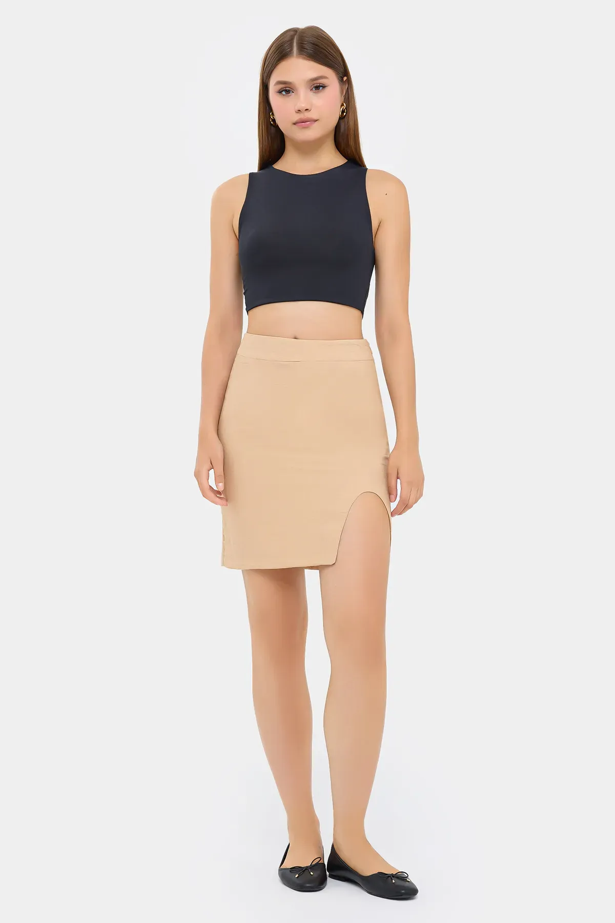 Seamless Hem High-Waist Skirt with Slit 2