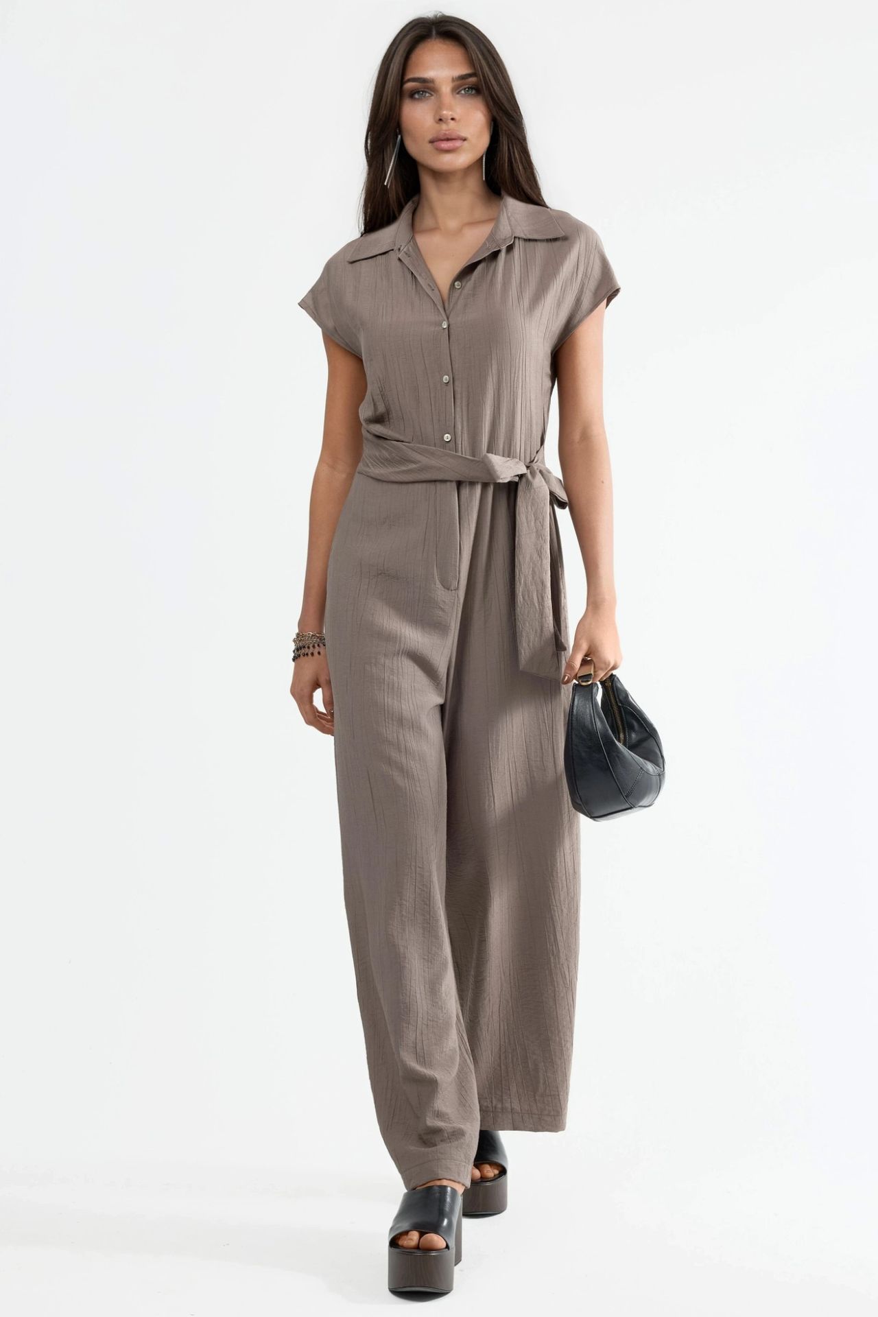 BUSEM Wide Leg Buttoned Shirt Collar Jumpsuit 5