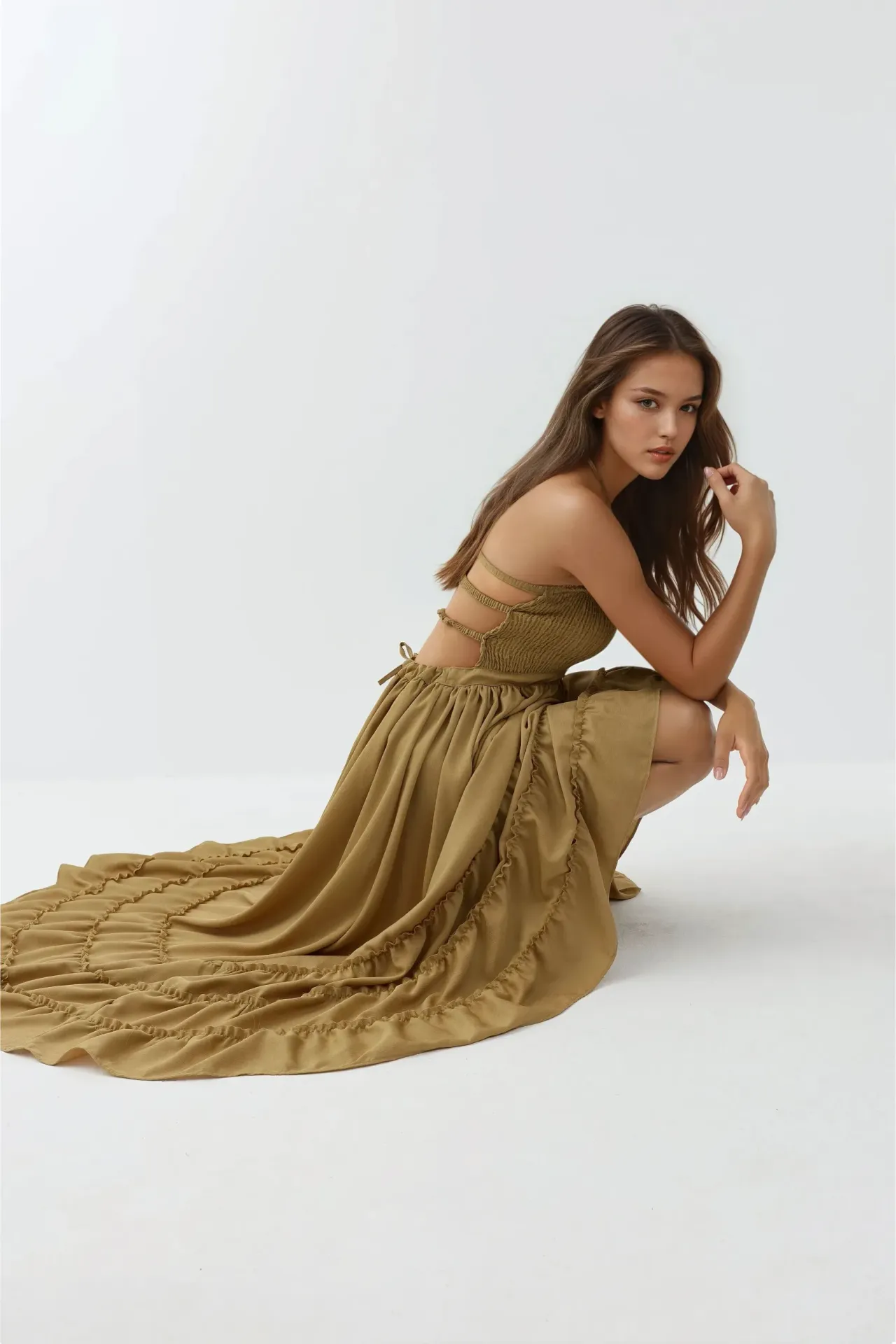 Textured Maxi Dress with Square Collar 4