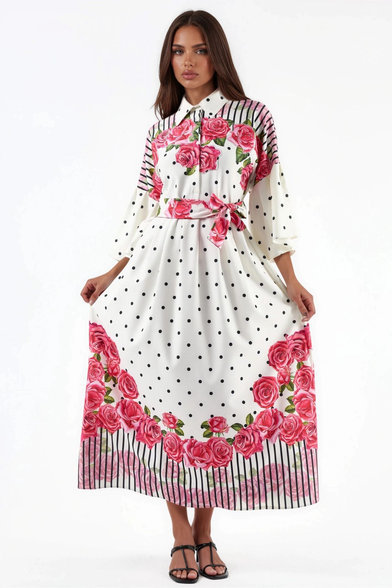 MSN Floral Maxi Dress with Shirt Collar and Button Closure 2