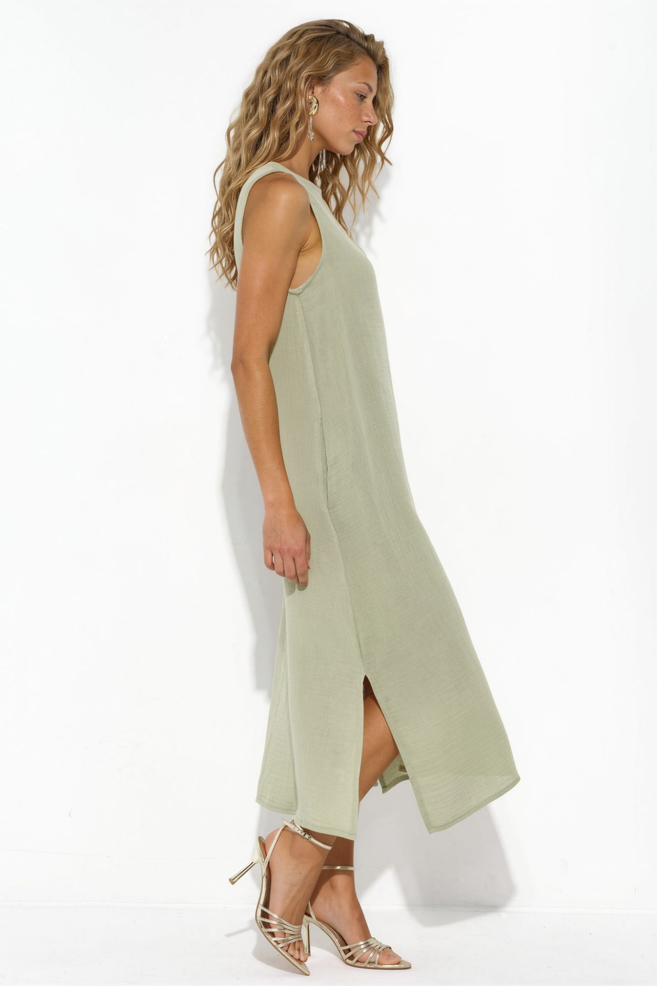 Textured Cotton Midi Beach Dress with Slit 4