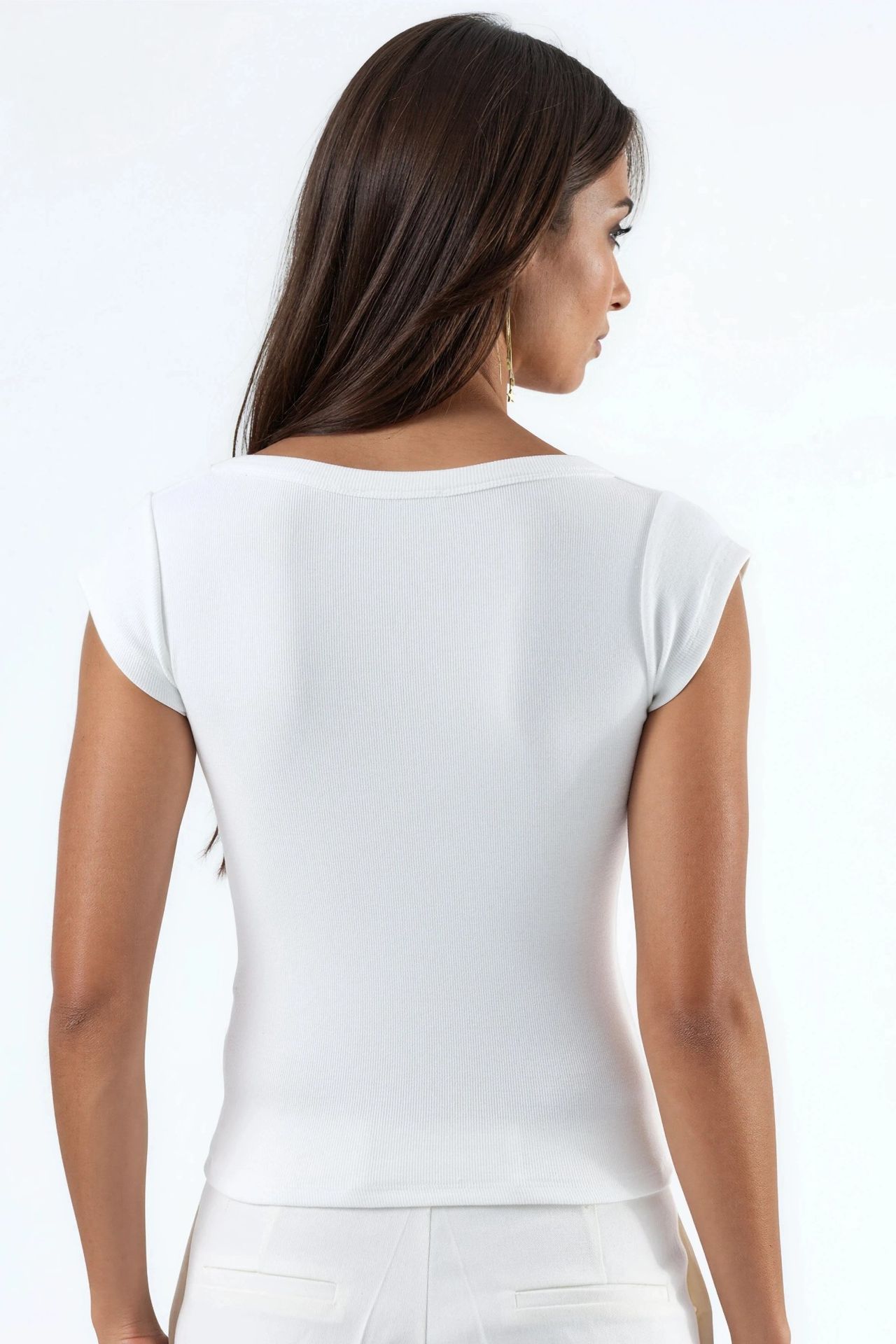 BUSEM Slim Fit Ribbed U Collar Blouse 3