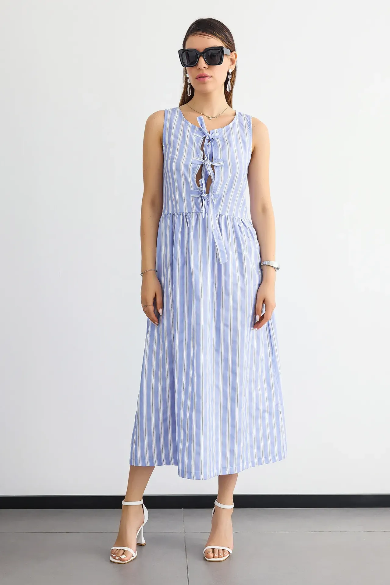 Striped Tie-Back Halter Maxi Dress