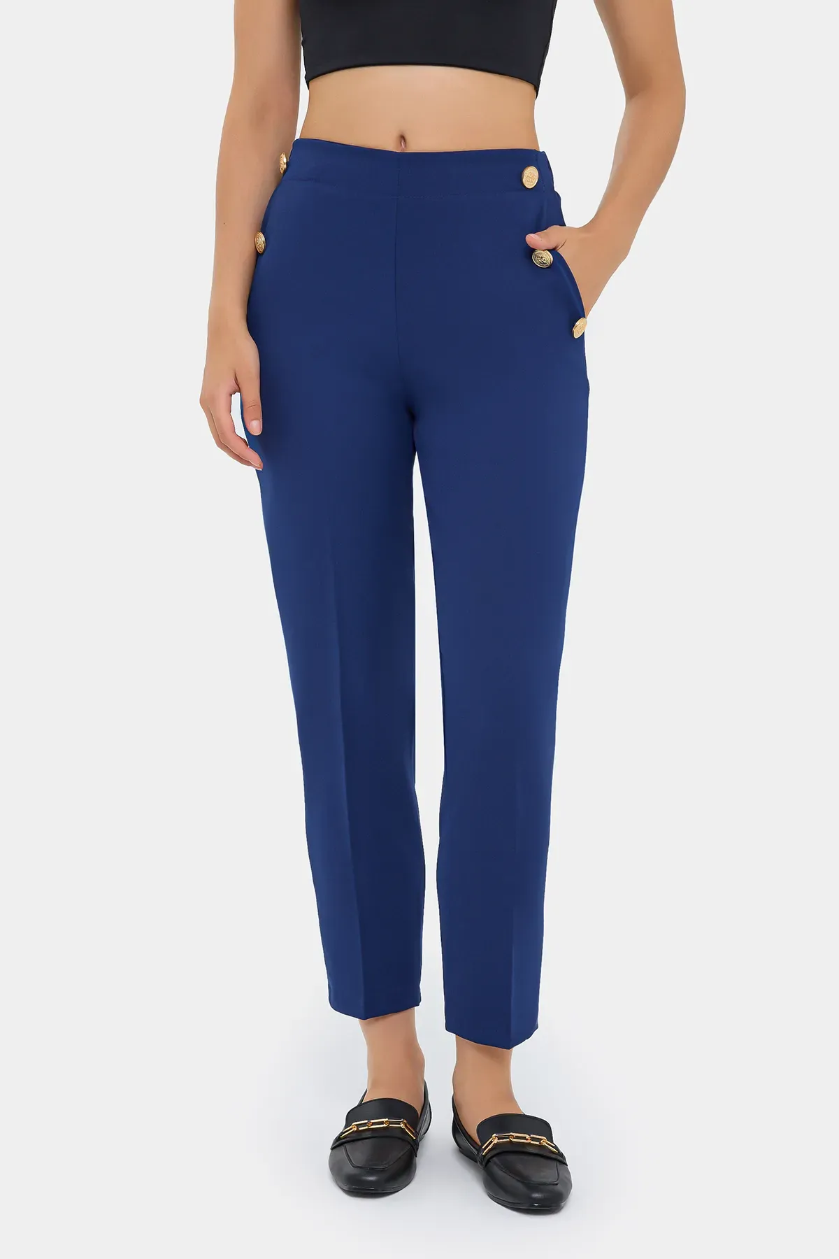 High-Waist Carrot Trousers with Button Detail 2