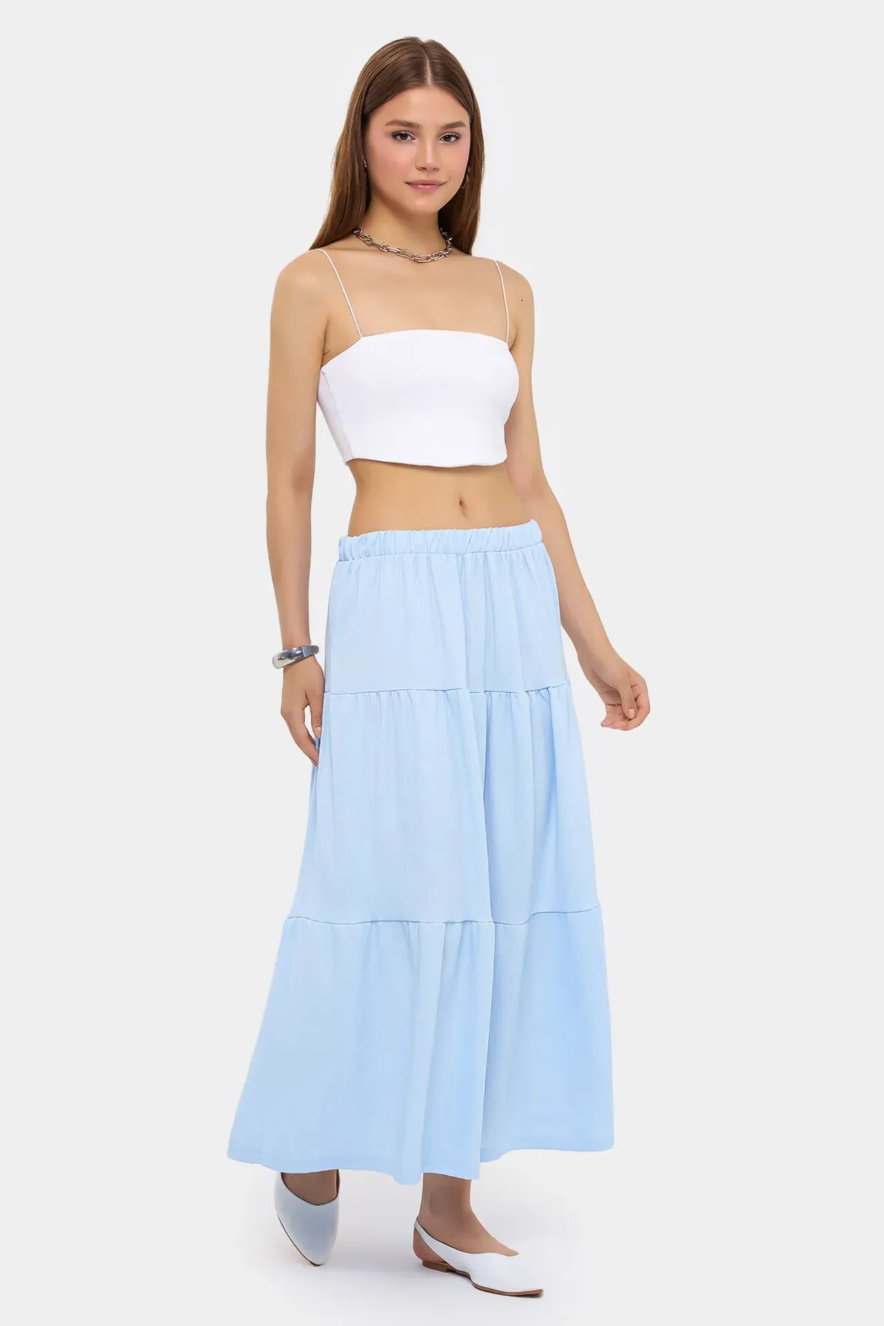 Tiered Maxi Skirt with Elastic Waist