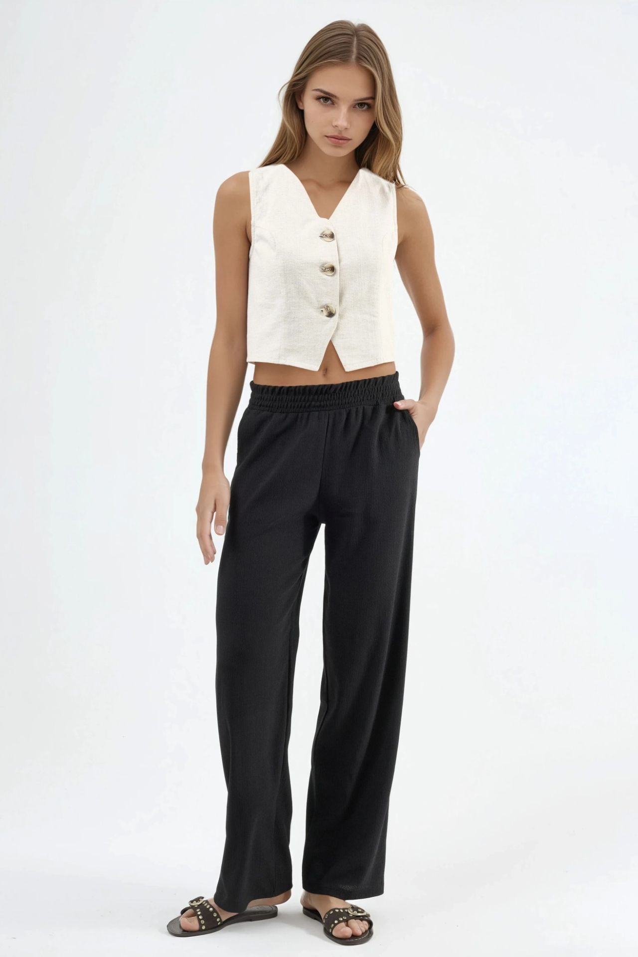 Straight Leg Textured Pants Ellie Collection 4