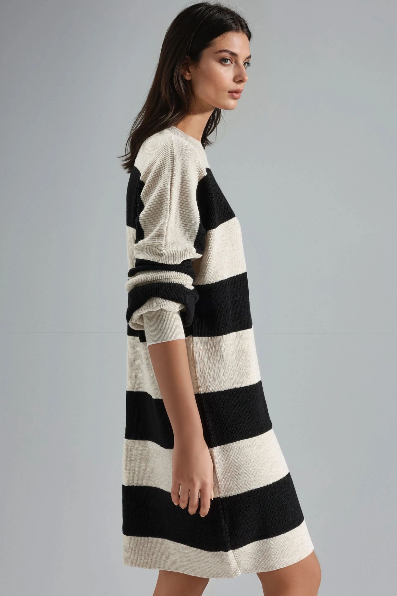 MY FASHION Striped Mini Dress with Crew Neck 2