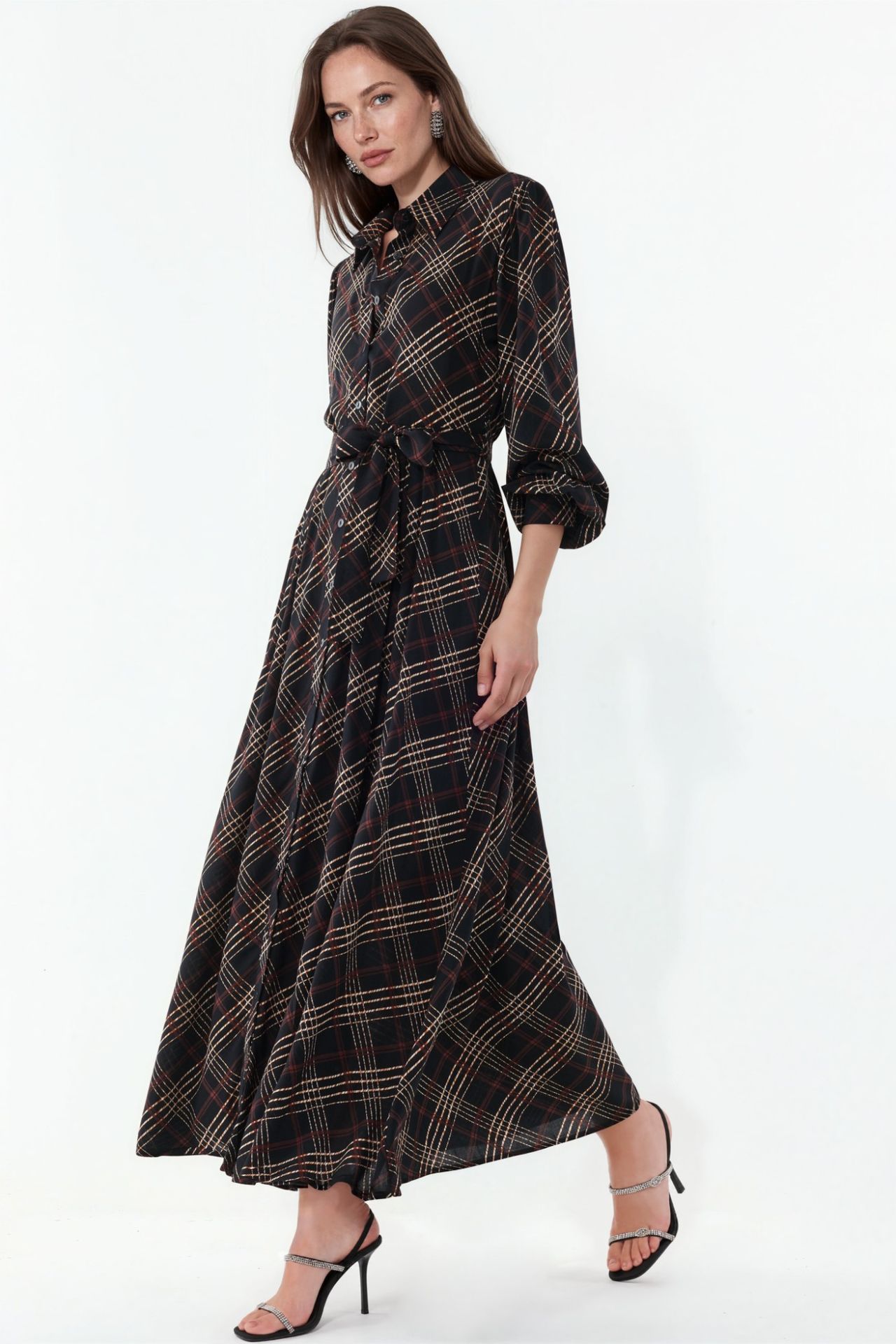 BDART Plaid Midi Shirt Dress with Button Closure
