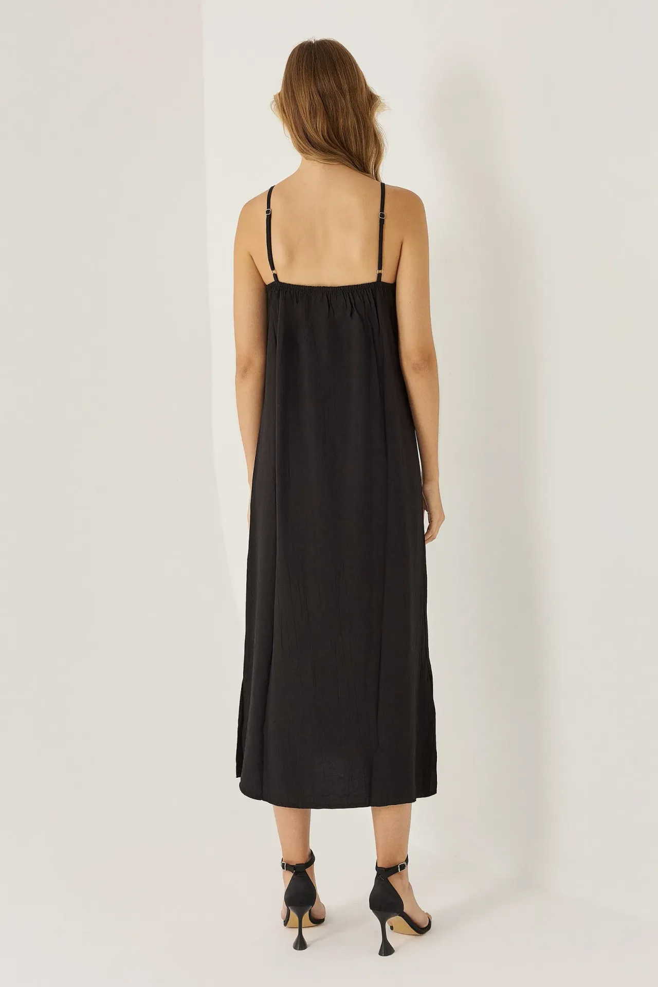 Solid Woven Sleeveless Maxi Dress with Spaghetti Straps
