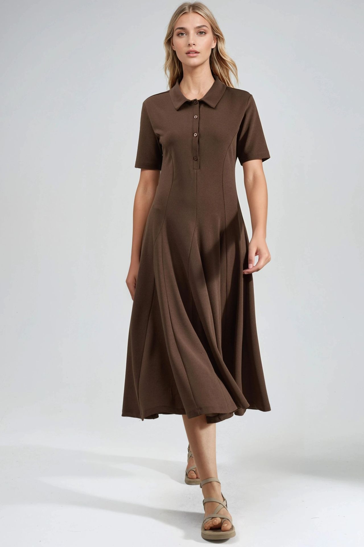 BUSEM Midi A-Line Dress with Shirt Collar 6